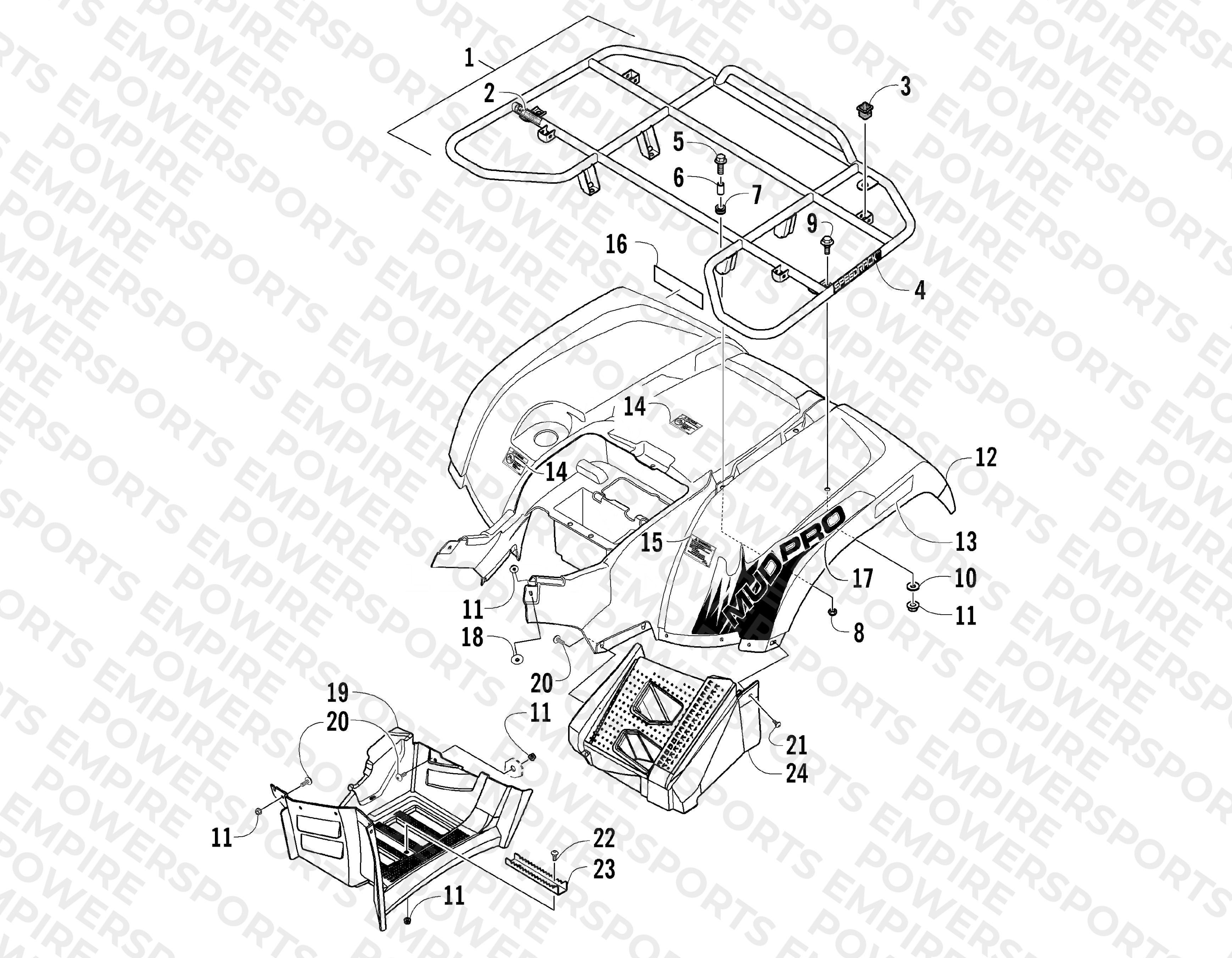 REAR RACK, BODY PANEL, AND FOOTWELL ASSEMBLIES