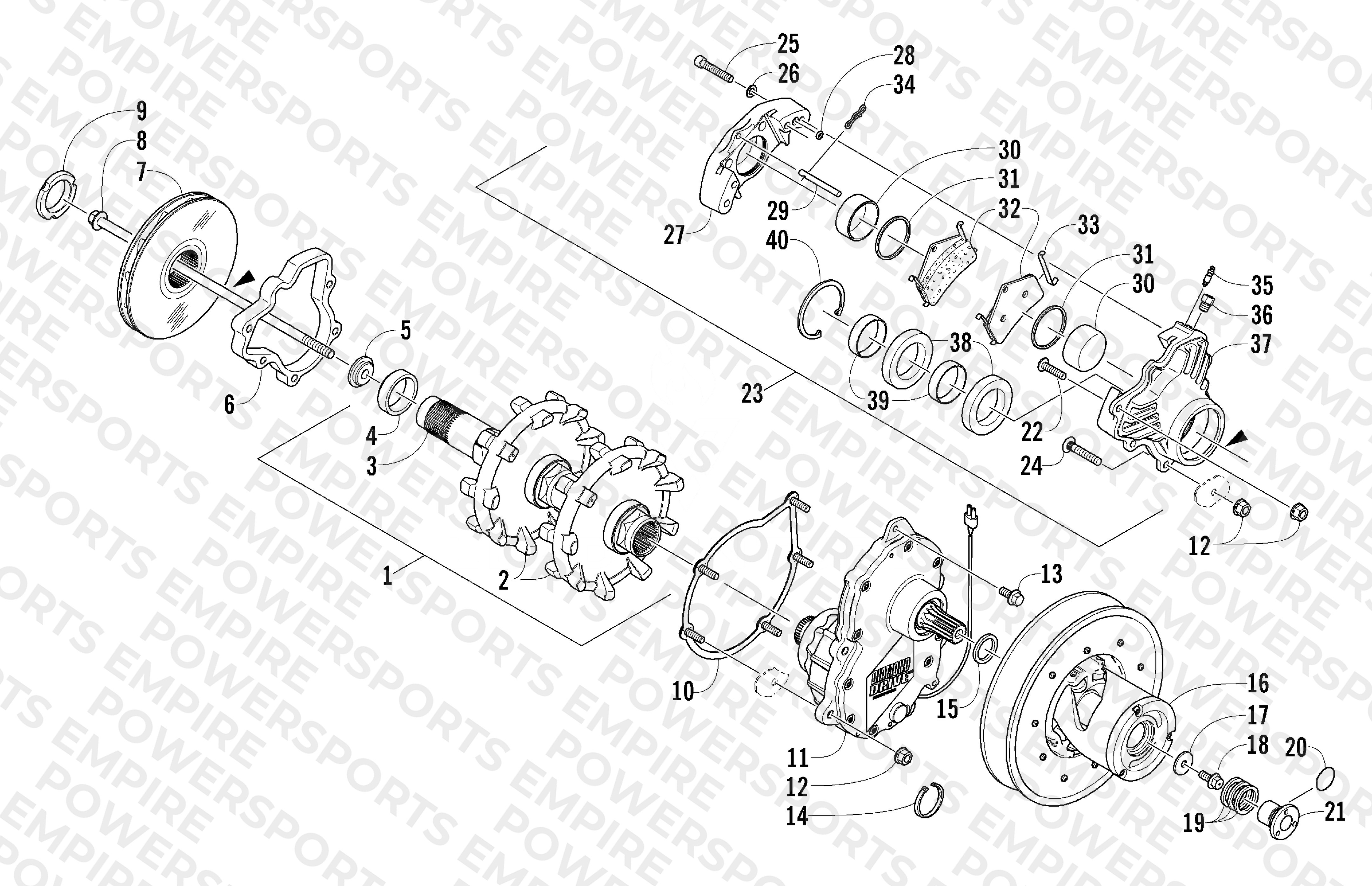 DRIVE TRAIN SHAFTS AND BRAKE ASSEMBLIES