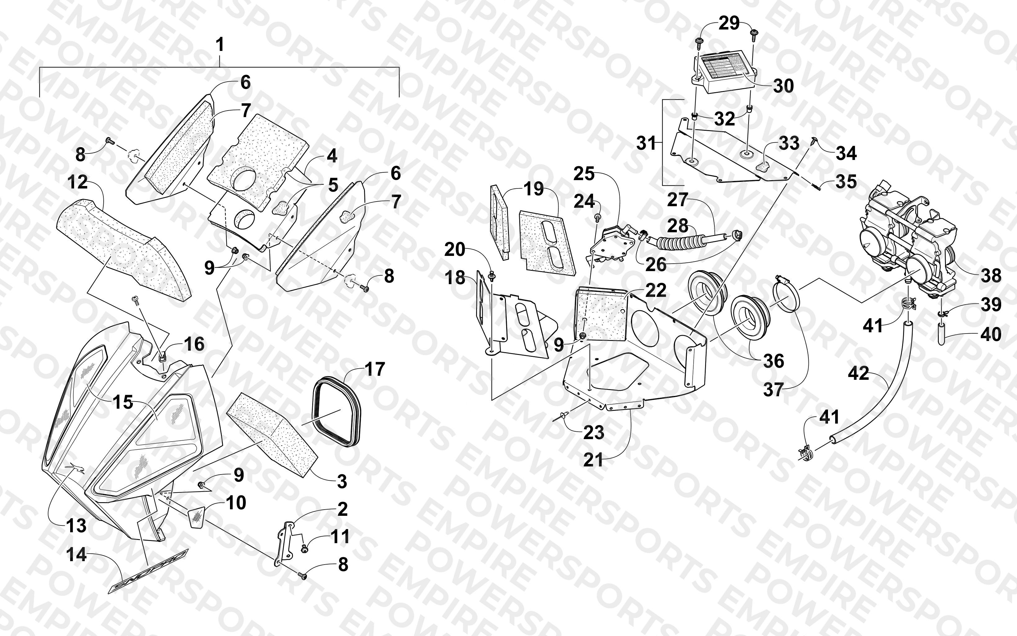 AIR SILENCER, CARBURETOR, AND FUEL PUMP ASSEMBLY
