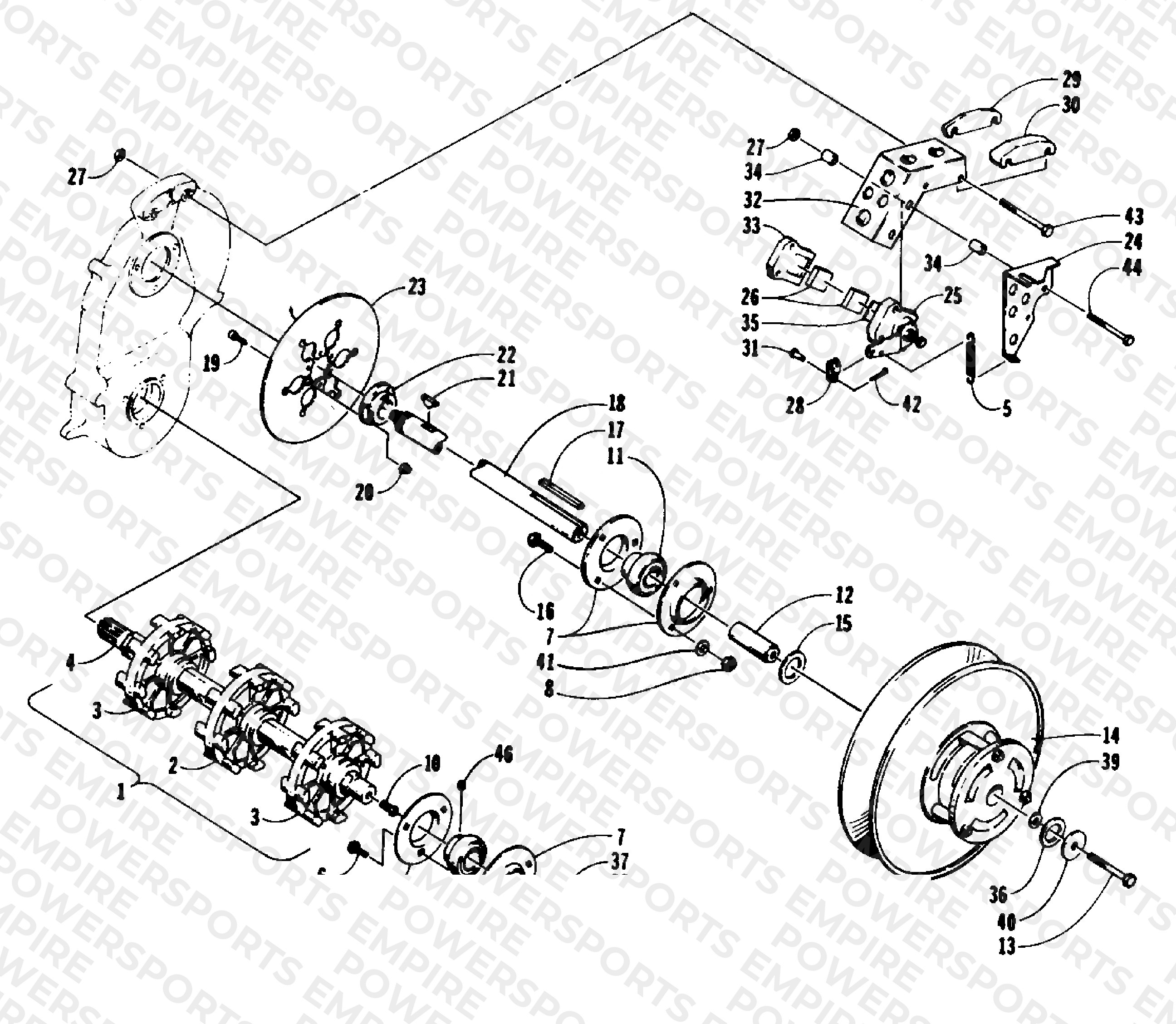 DRIVE TRAIN SHAFTS AND BRAKE ASSEMBLIES