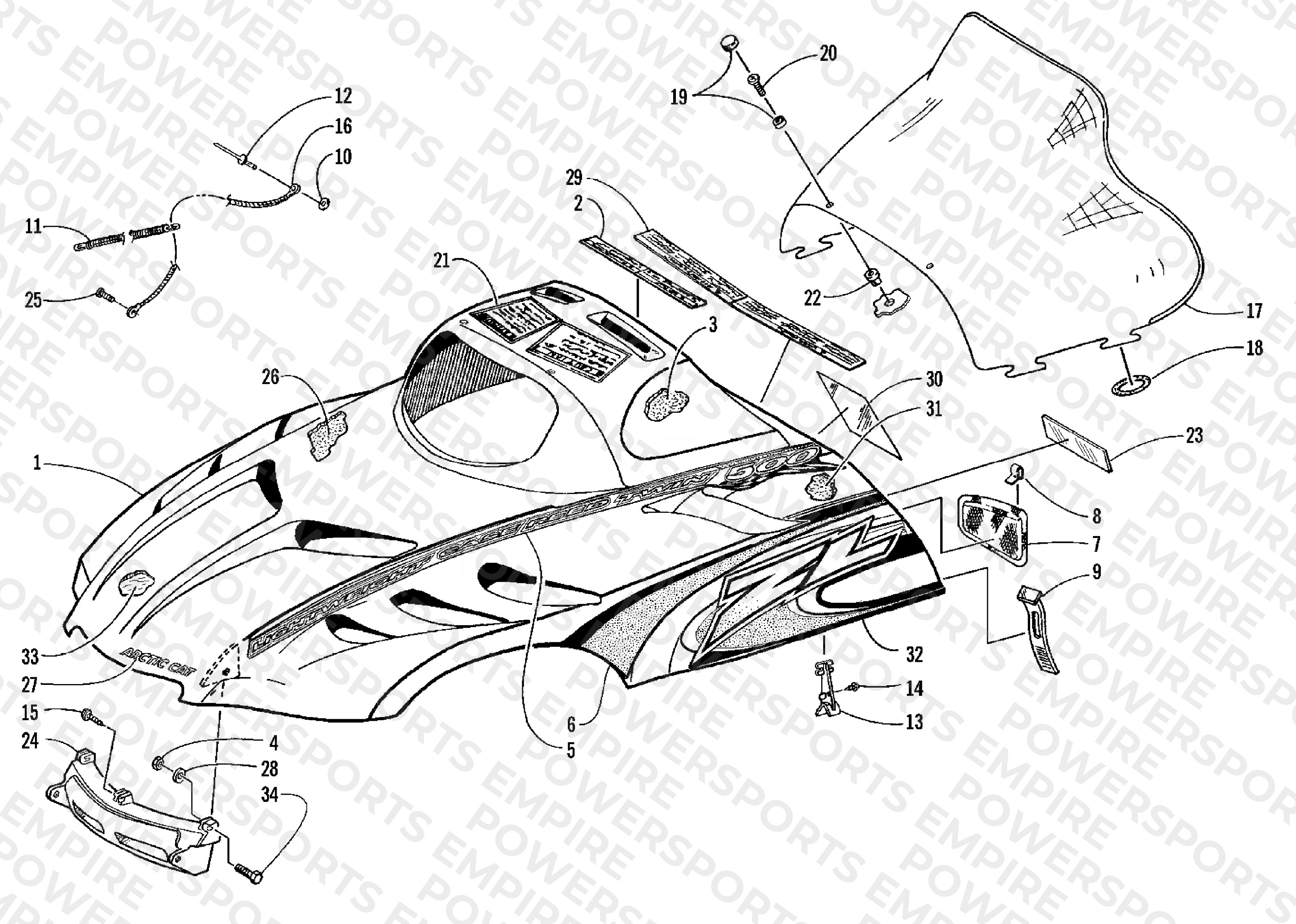 HOOD AND WINDSHIELD ASSEMBLY