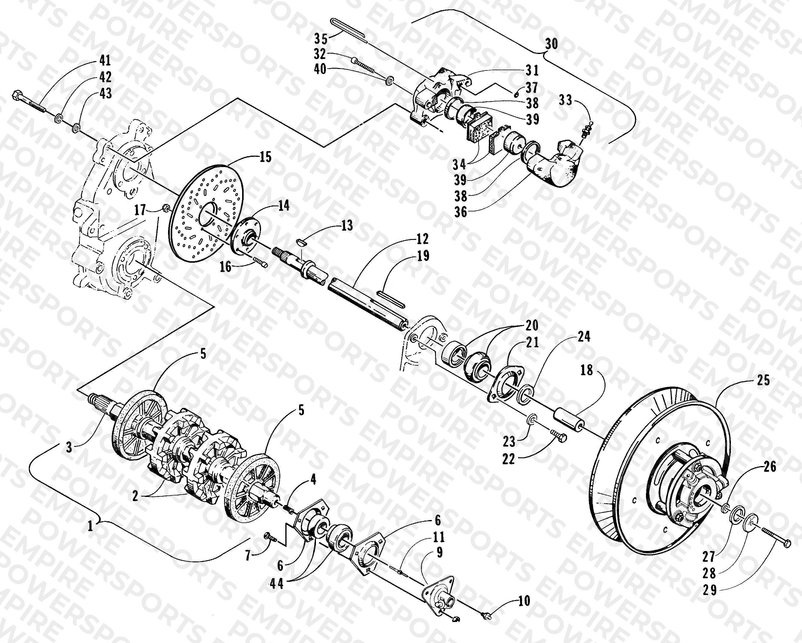 DRIVE TRAIN SHAFTS AND BRAKE ASSEMBLIES