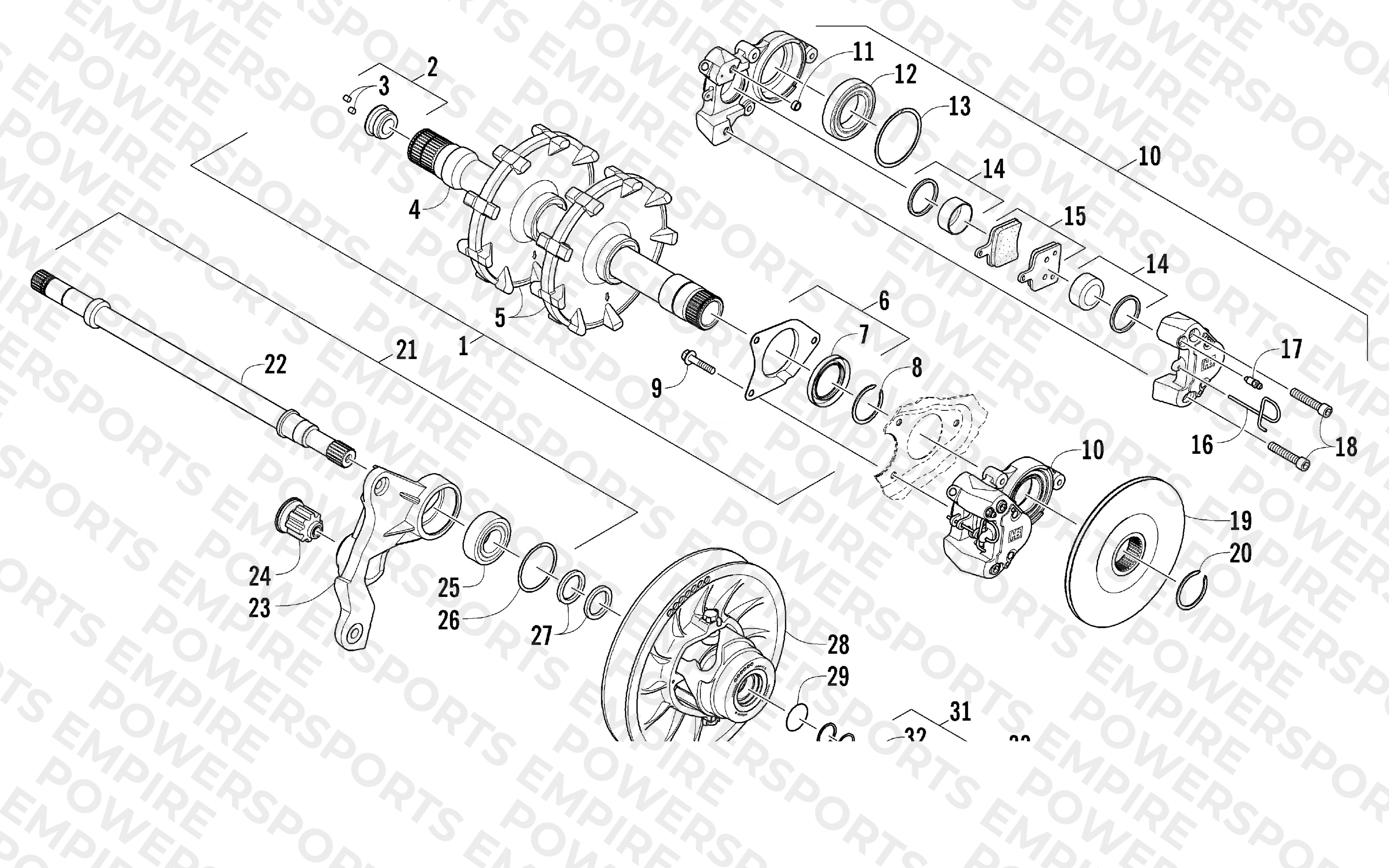 DRIVE TRAIN SHAFTS AND BRAKE ASSEMBLIES