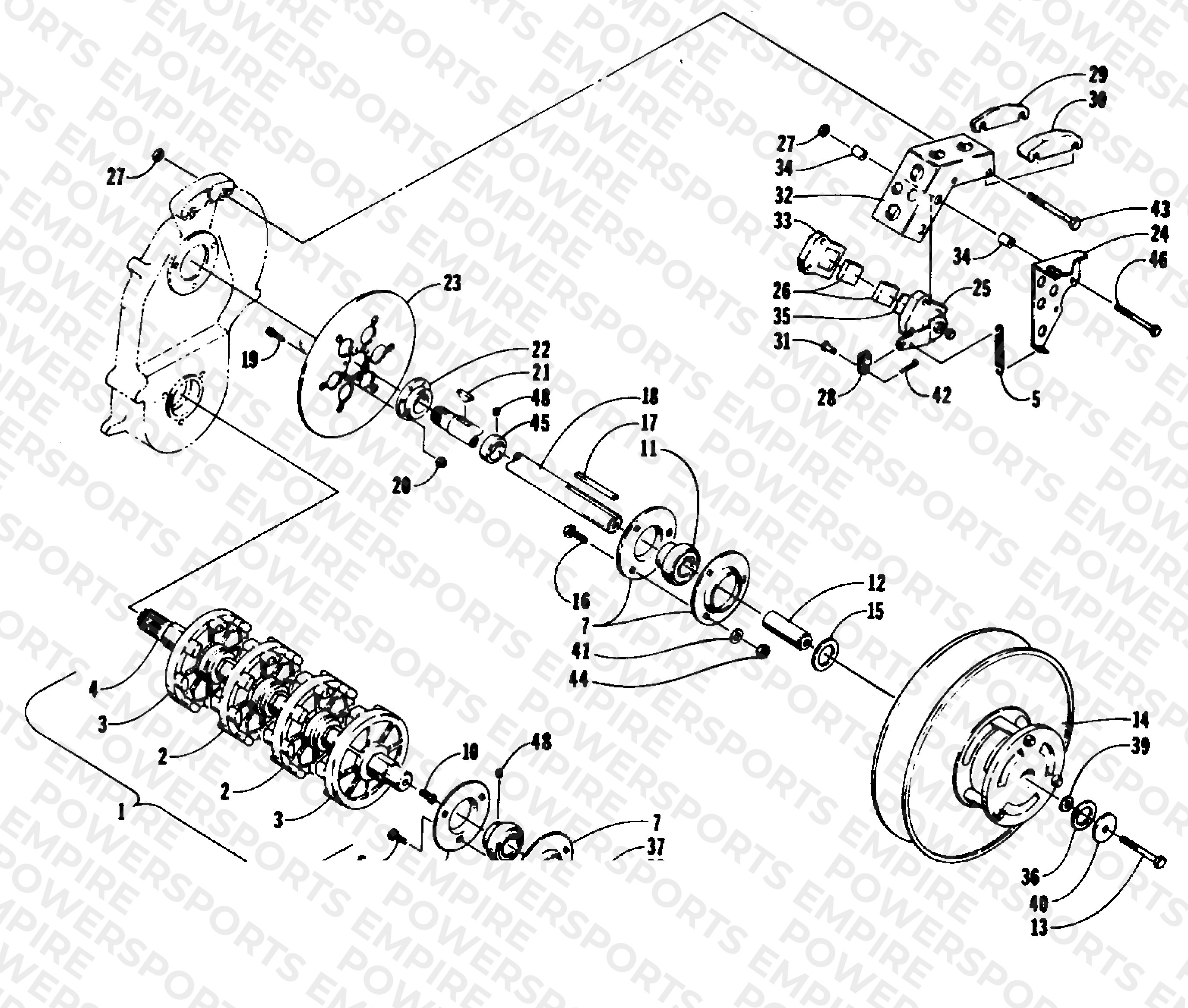 DRIVE TRAIN SHAFTS AND BRAKE ASSEMBLIES