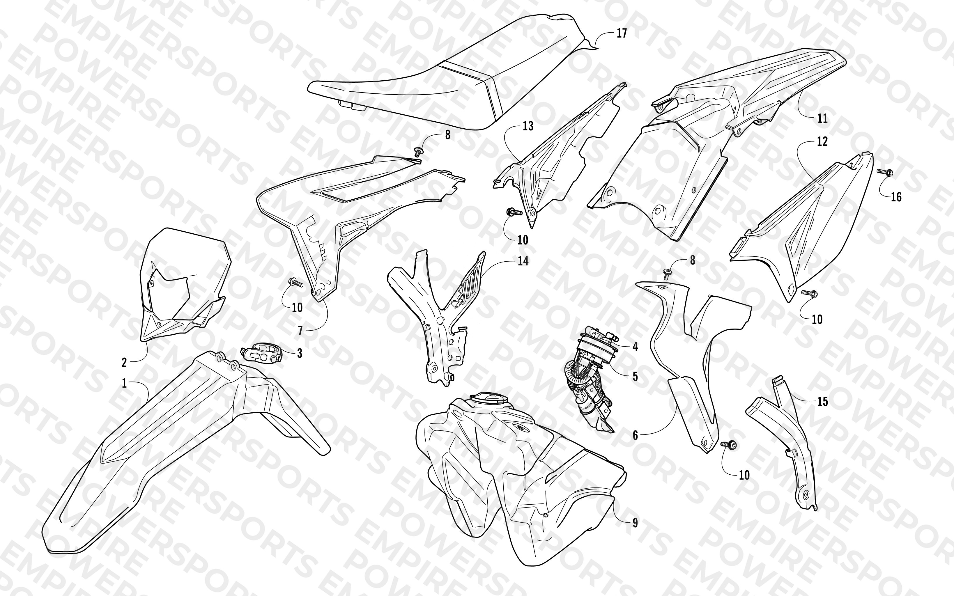 PLASTICS PANELS AND GAS TANK ASSEMBLY