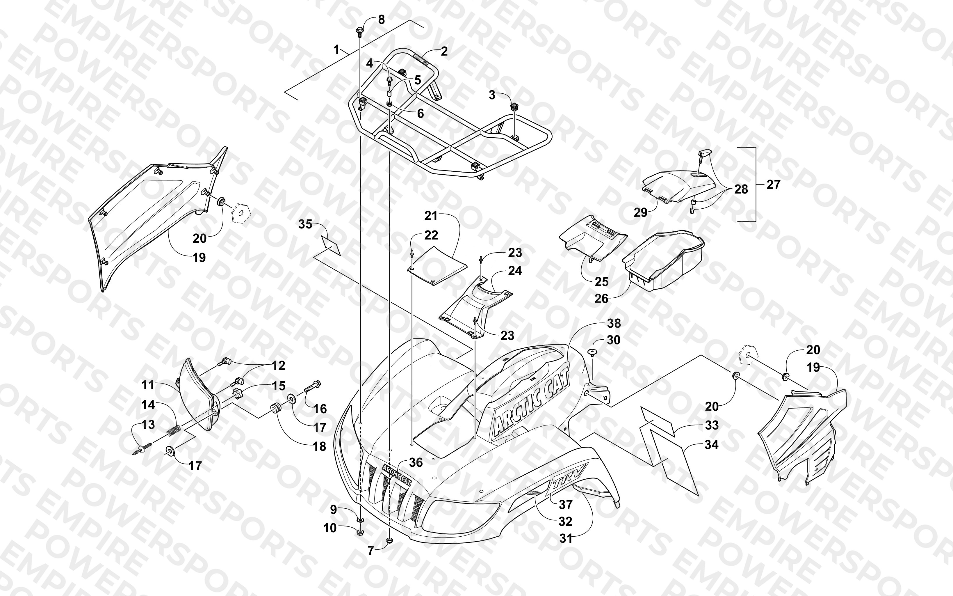 FRONT RACK, BODY PANEL, AND HEADLIGHT ASSEMBLIES