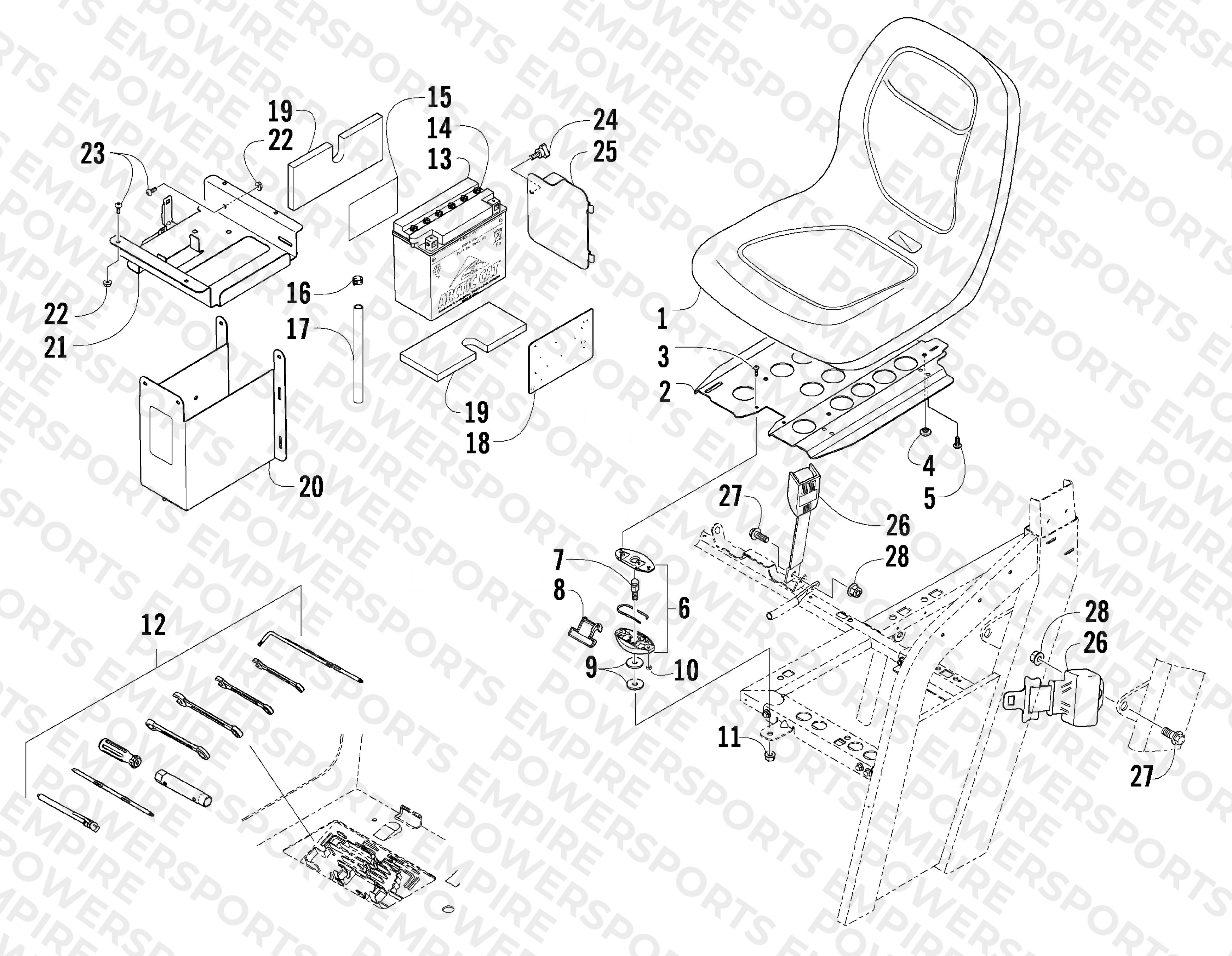 SEAT, BATTERY, AND TOOL KIT ASSEMBLY