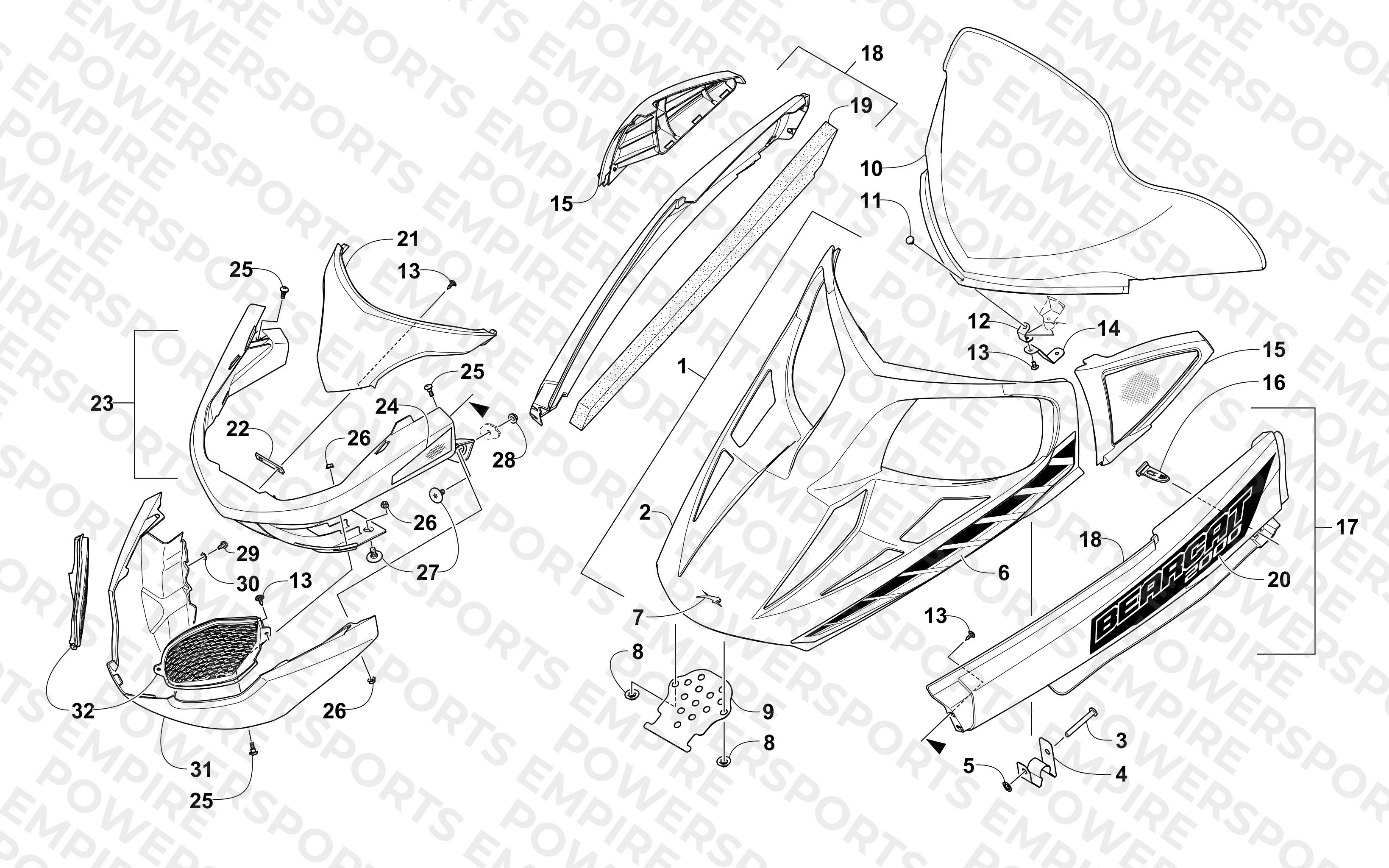 HOOD, WINDSHIELD, AND FRONT BUMPER ASSEMBLY