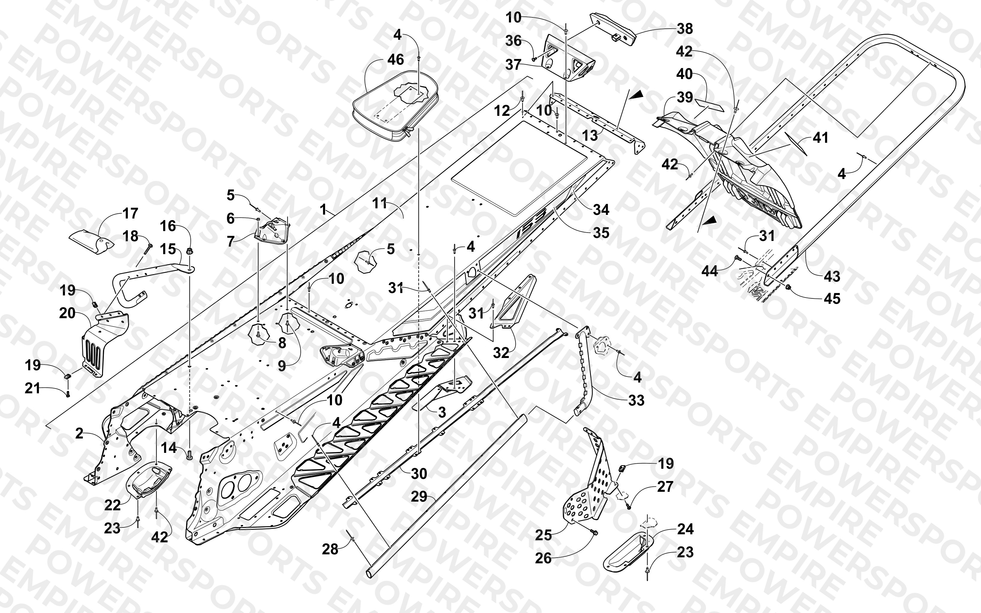 TUNNEL, REAR BUMPER, AND SNOWFLAP ASSEMBLY