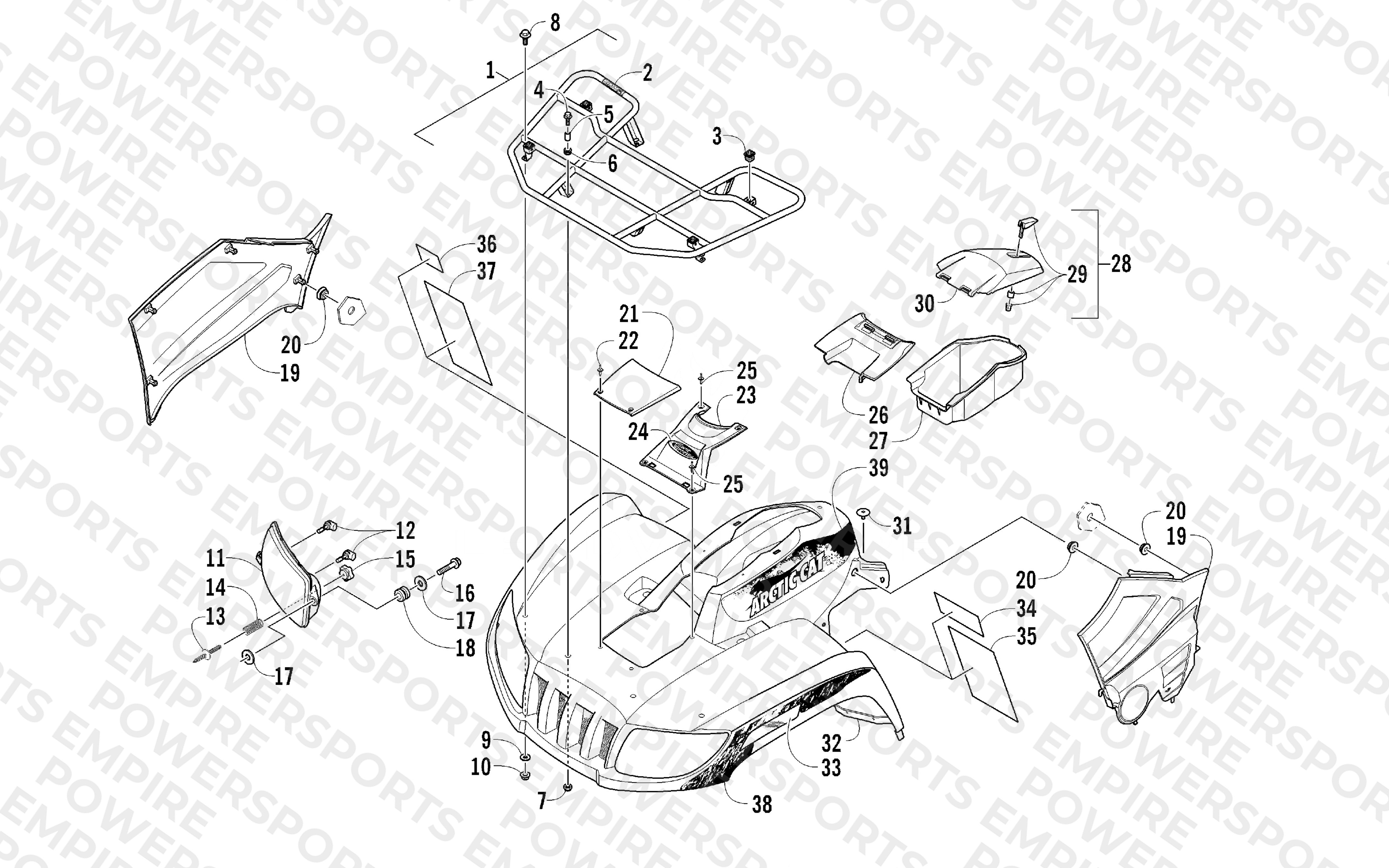 FRONT RACK, BODY PANEL, AND HEADLIGHT ASSEMBLIES