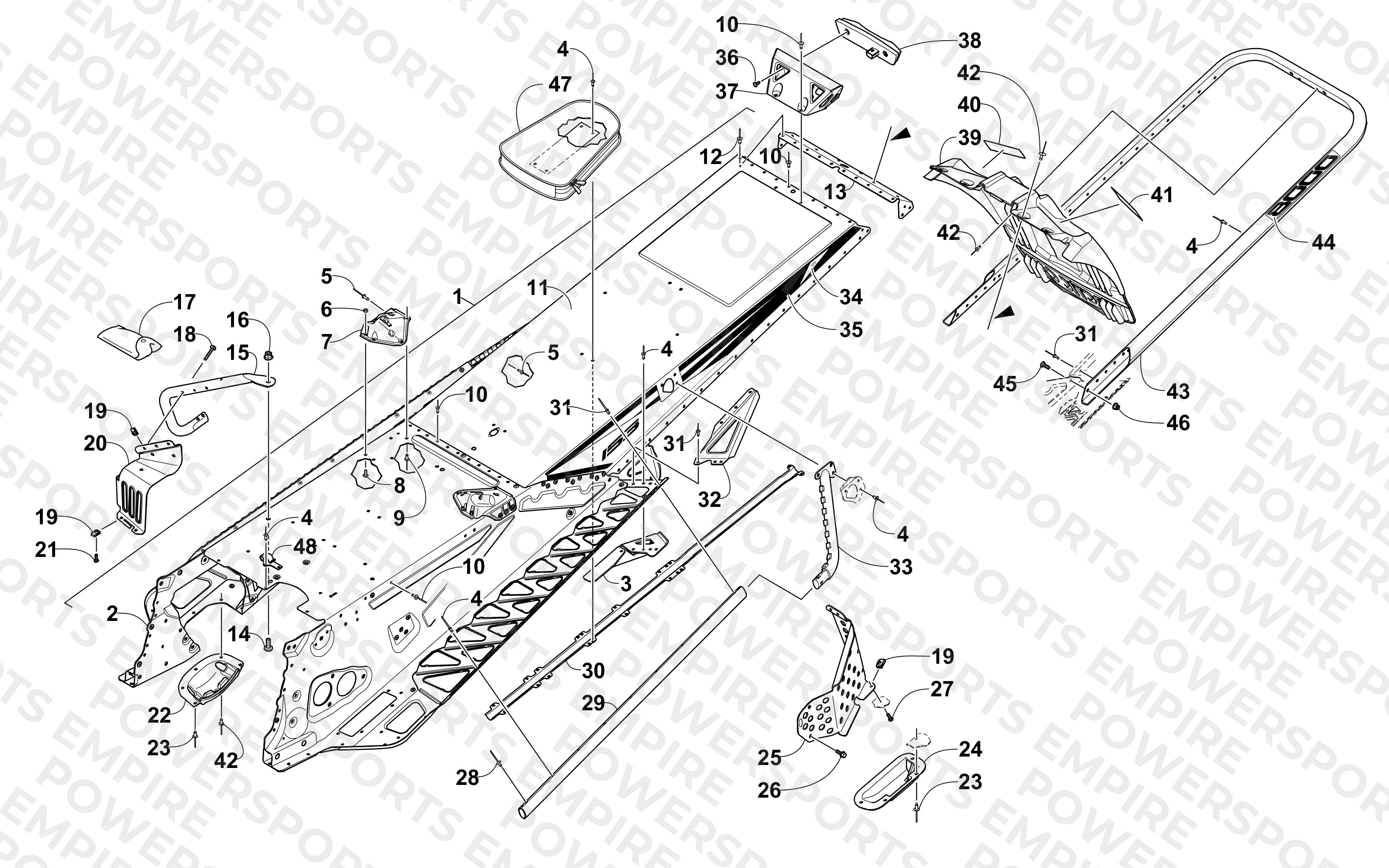 TUNNEL, REAR BUMPER, AND SNOWFLAP ASSEMBLY