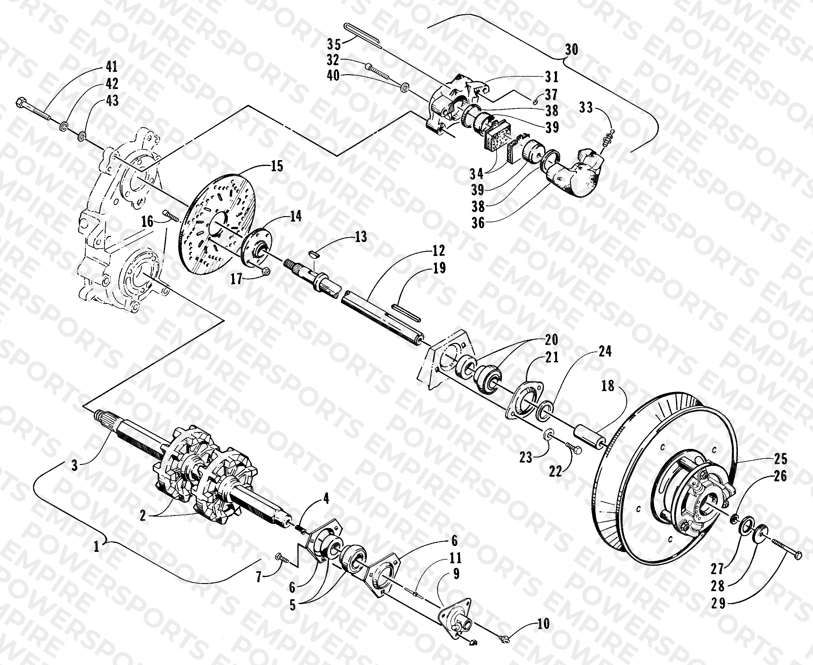 DRIVE TRAIN SHAFTS AND BRAKE ASSEMBLIES