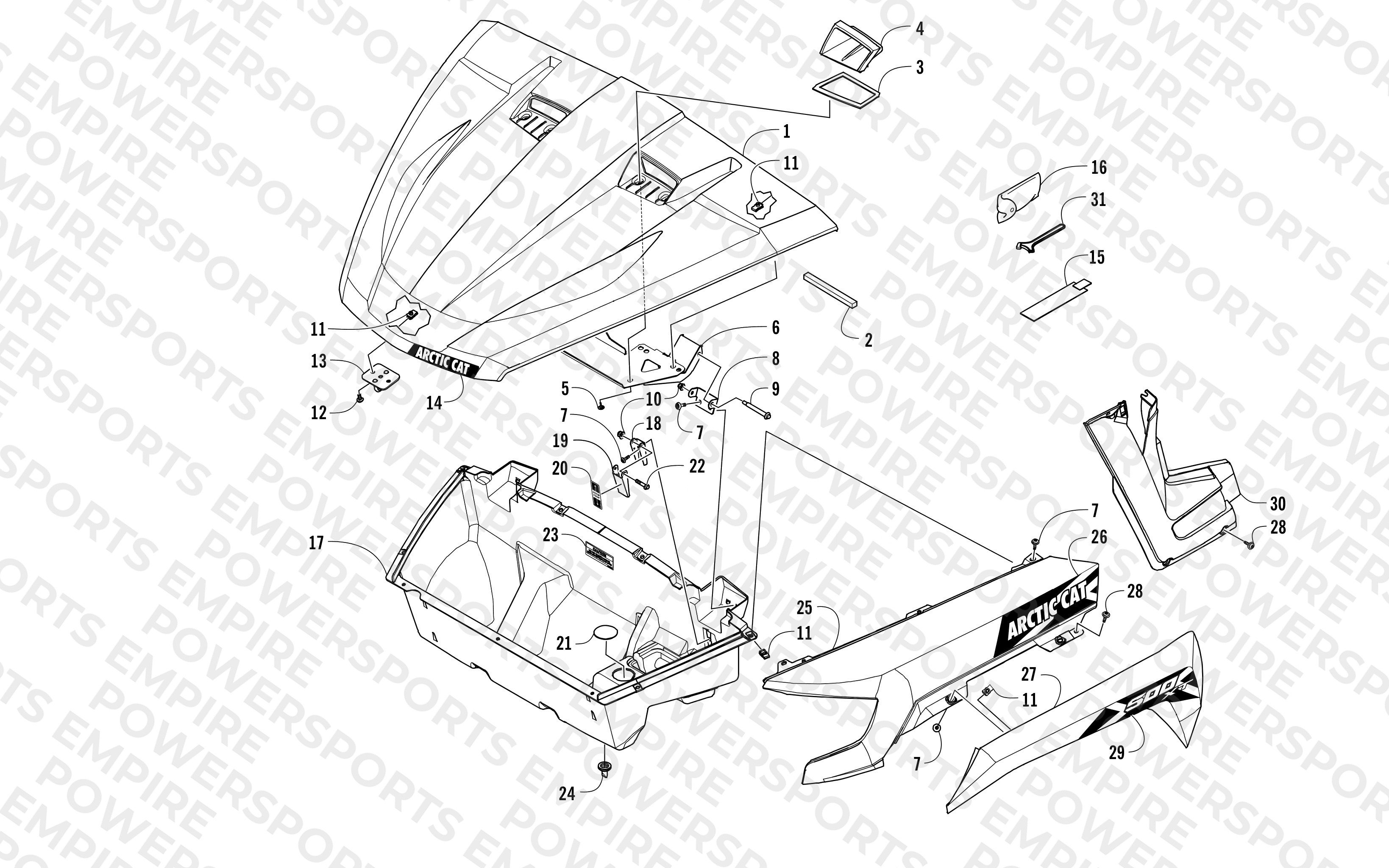 HOOD/FRONT STORAGE AND SIDE PANEL ASSEMBLY