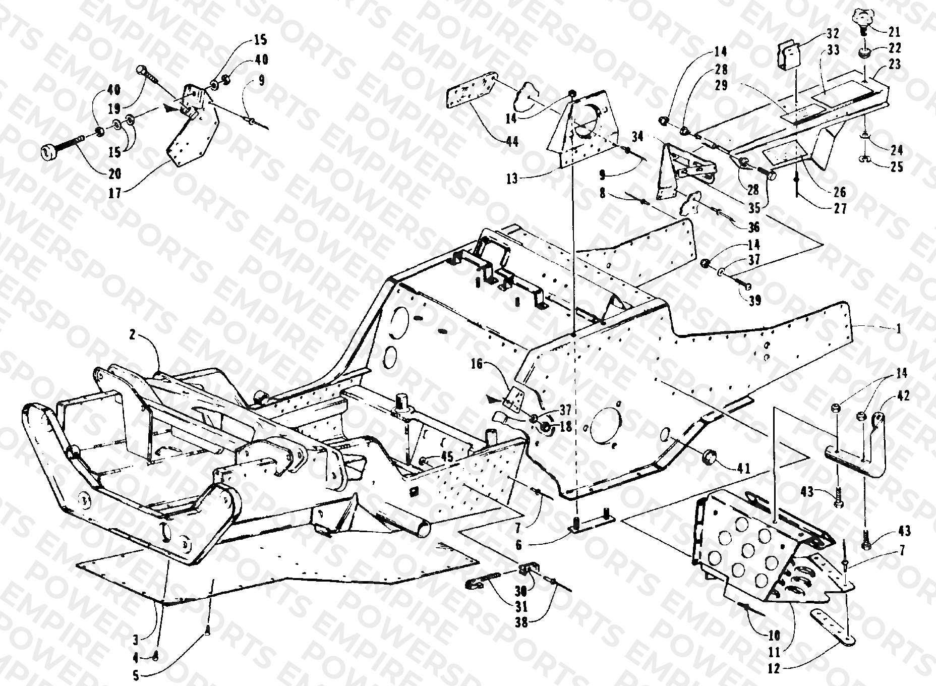 FRONT FRAME, FOOTREST, AND GUARD ASSEMBLIES