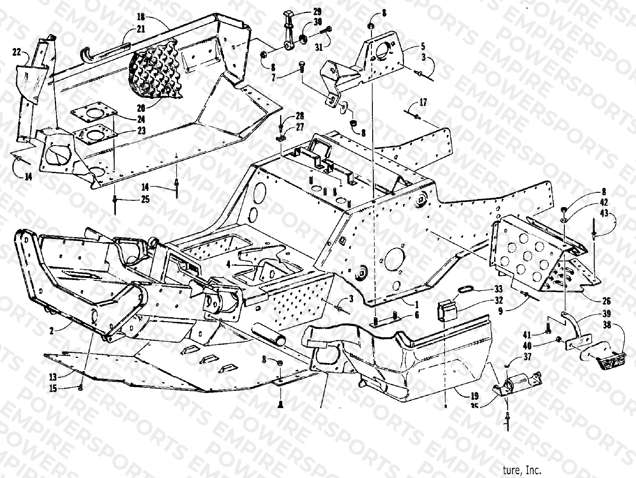 FRONT FRAME, BELLY PAN AND FOOTREST ASSEMBLY