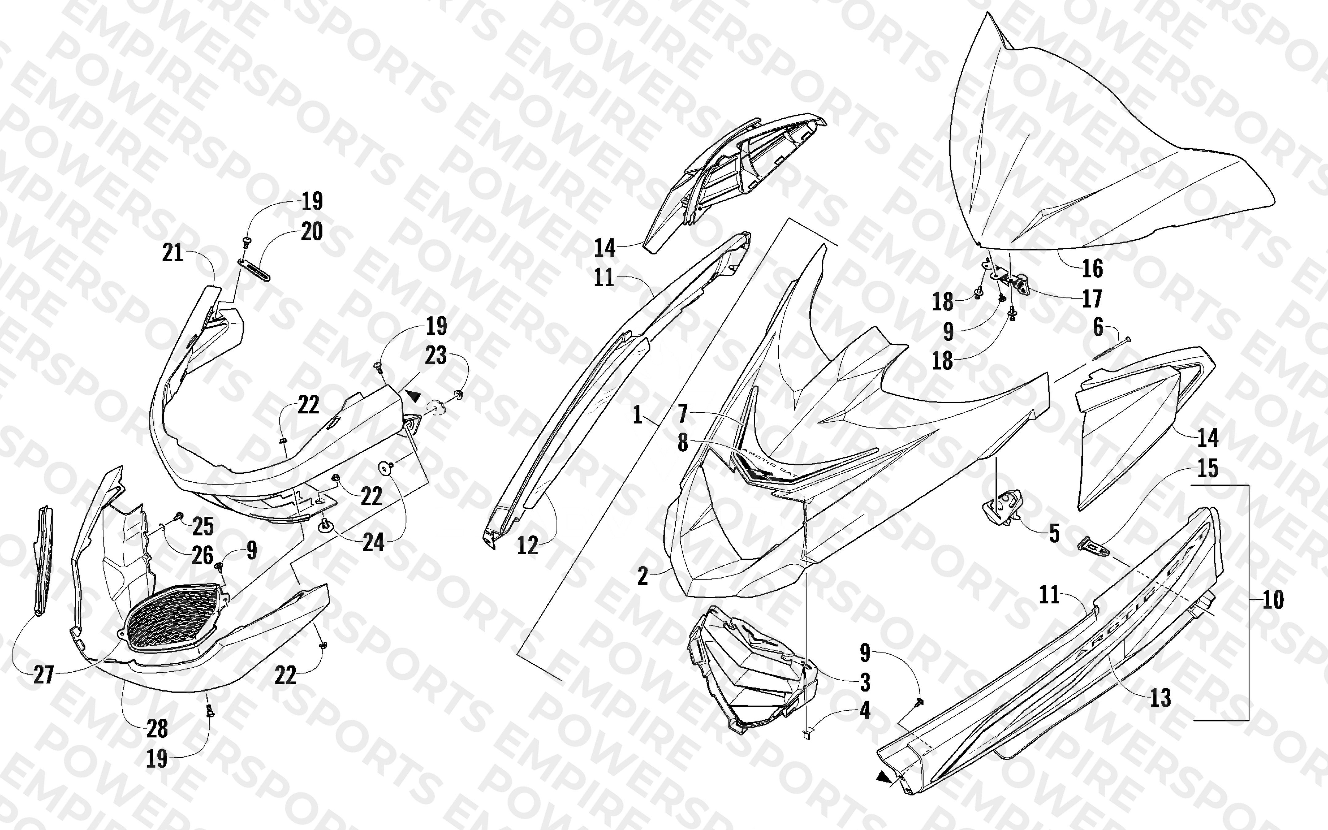 HOOD, WINDSHIELD, AND FRONT BUMPER ASSEMBLY