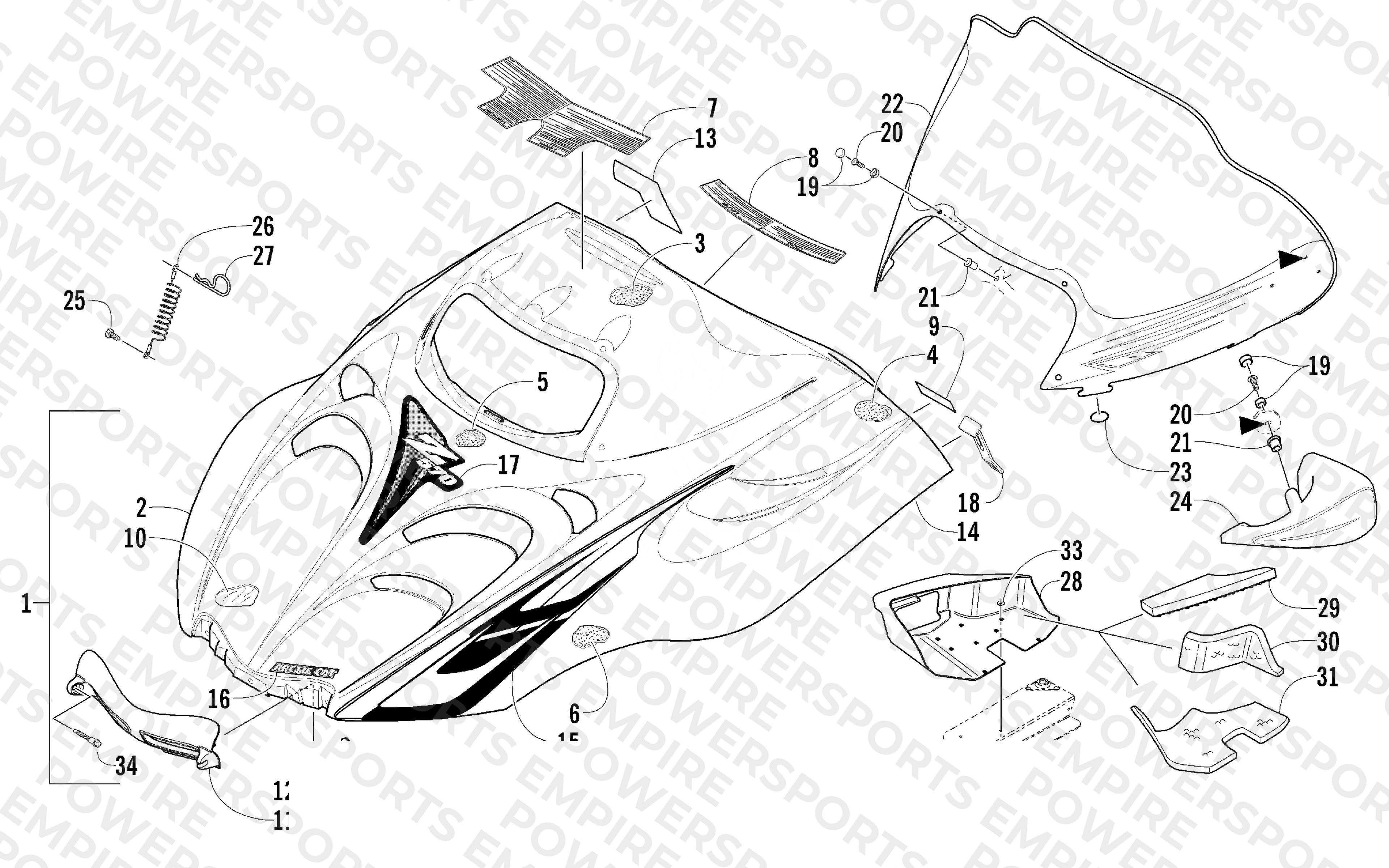 HOOD AND WINDSHIELD ASSEMBLY