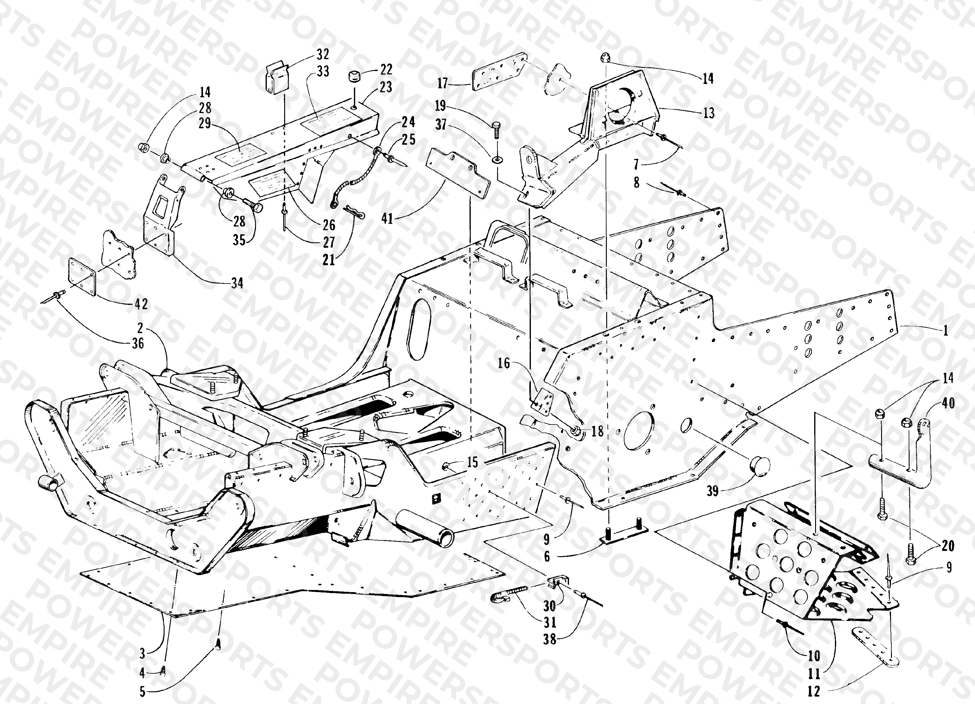 FRONT FRAME, FOOTREST AND GUARD ASSEMBLY