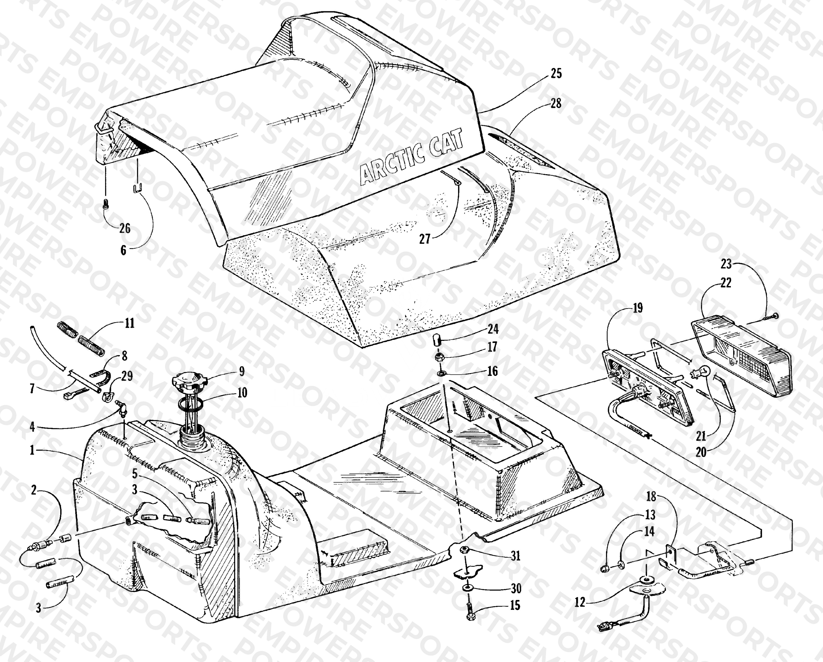 GAS TANK, SEAT, AND TAILLIGHT ASSEMBLY