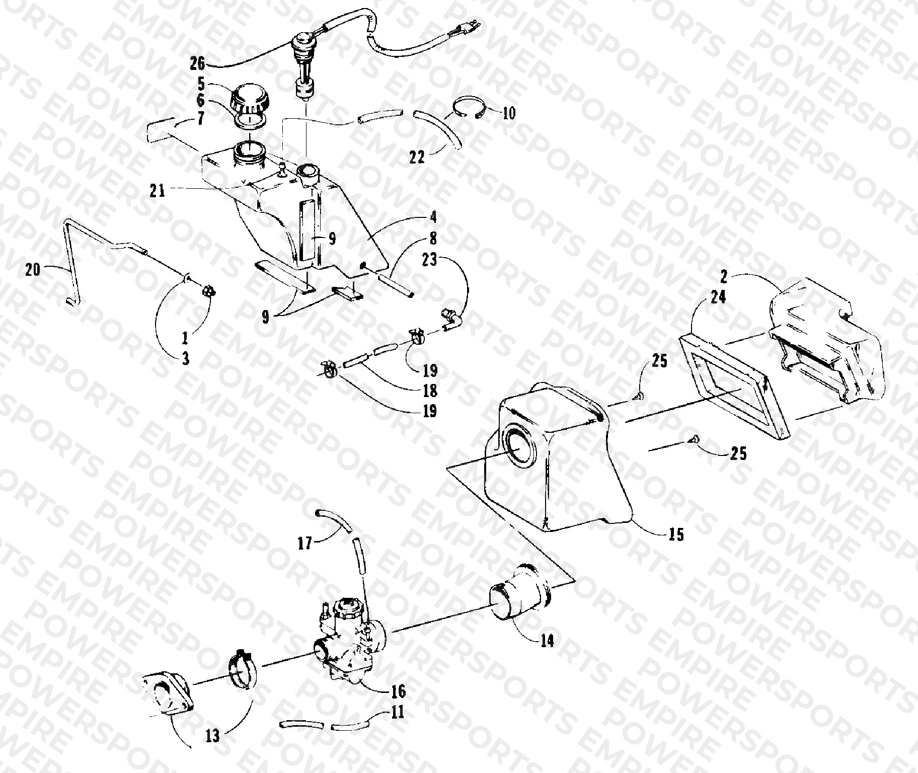 OIL TANK, CARBURETOR, FUEL PUMP AND SILENCER