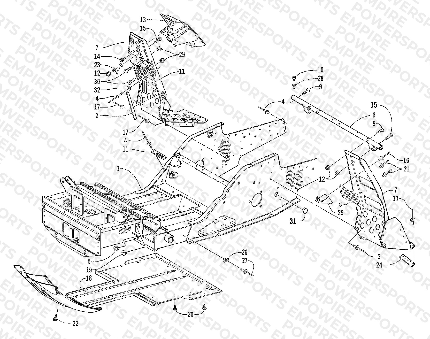 FRONT FRAME AND FOOTREST ASSEMBLY