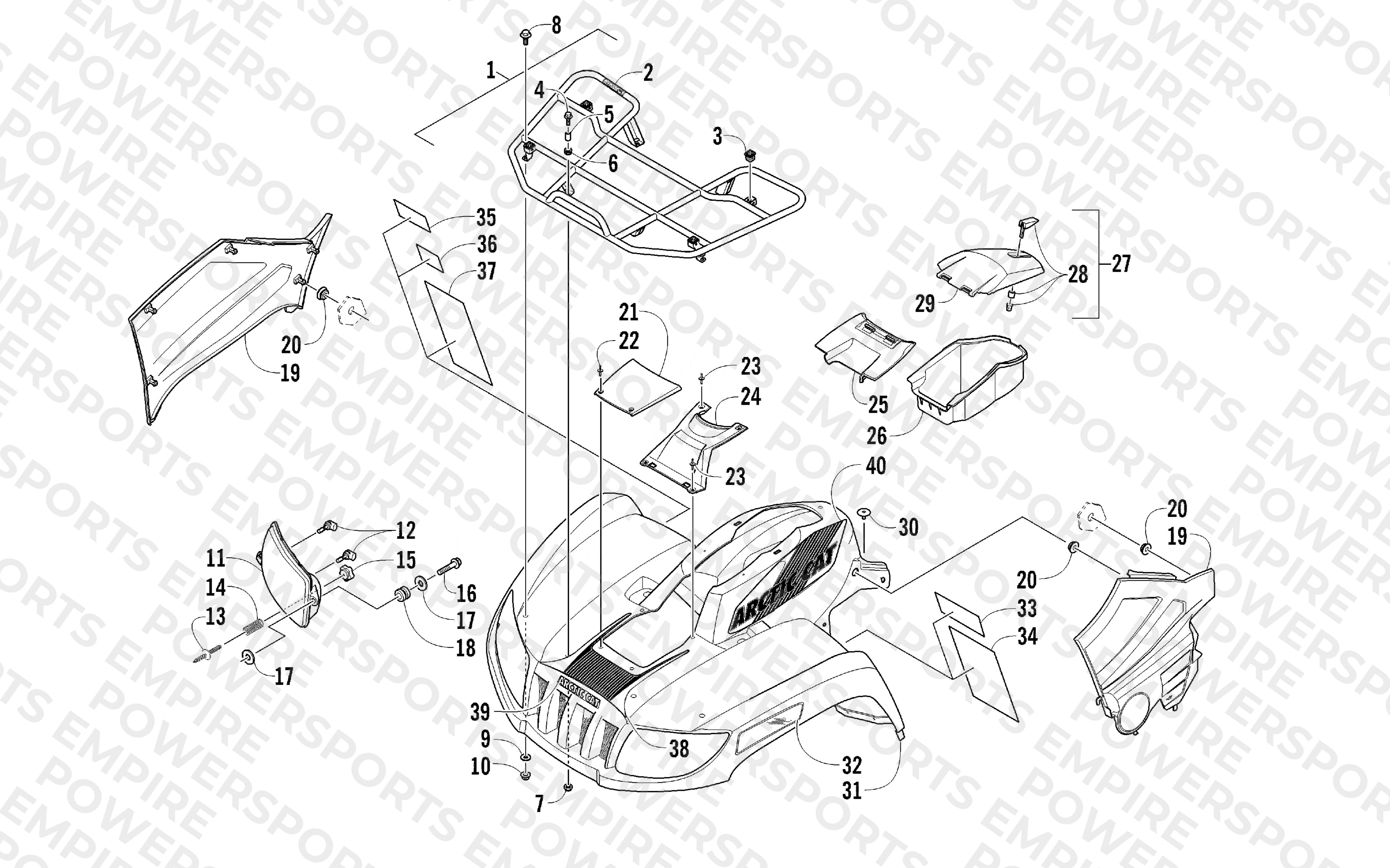 FRONT RACK, BODY PANEL, AND HEADLIGHT ASSEMBLIES