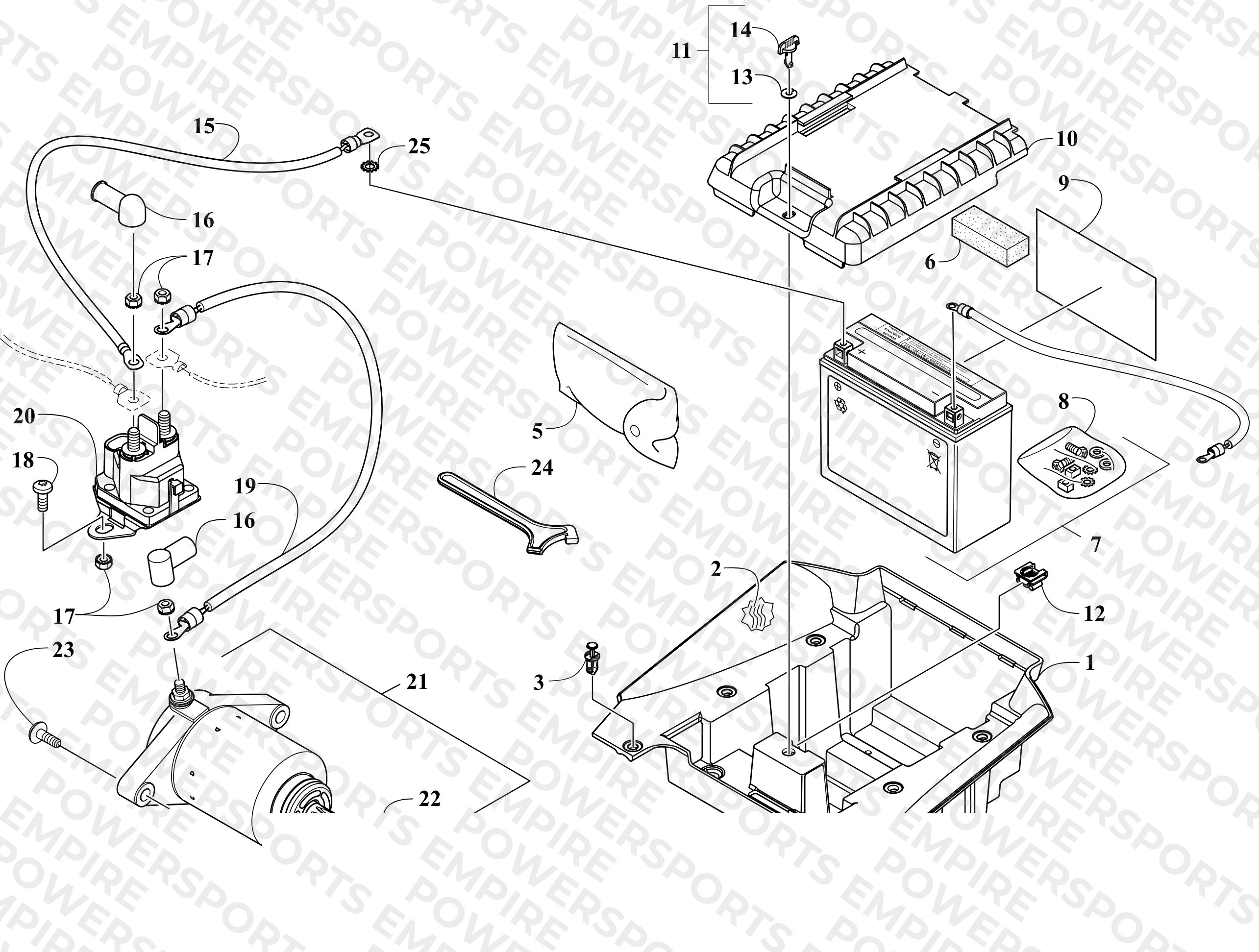 BATTERY AND STARTER ASSEMBLY