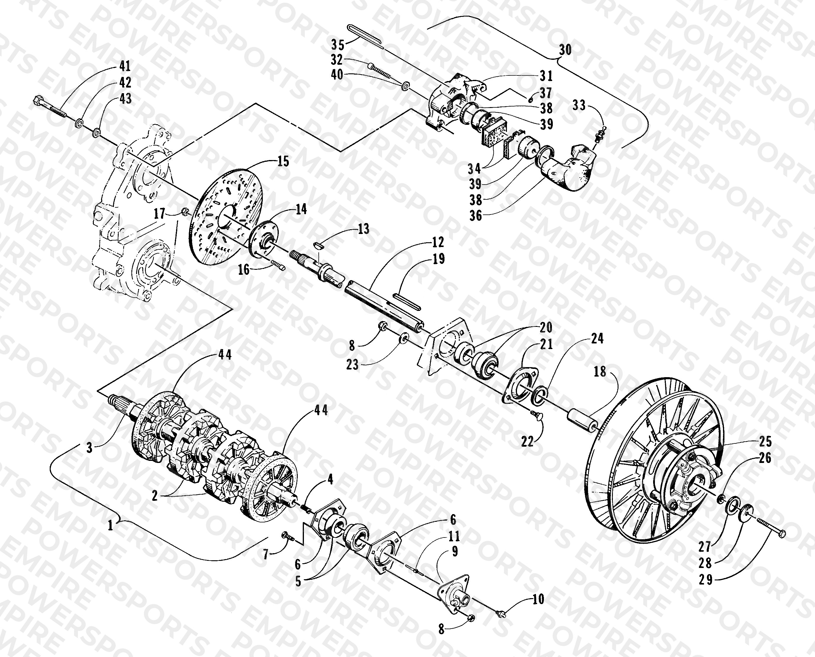 DRIVE TRAIN SHAFTS AND BRAKE ASSEMBLIES