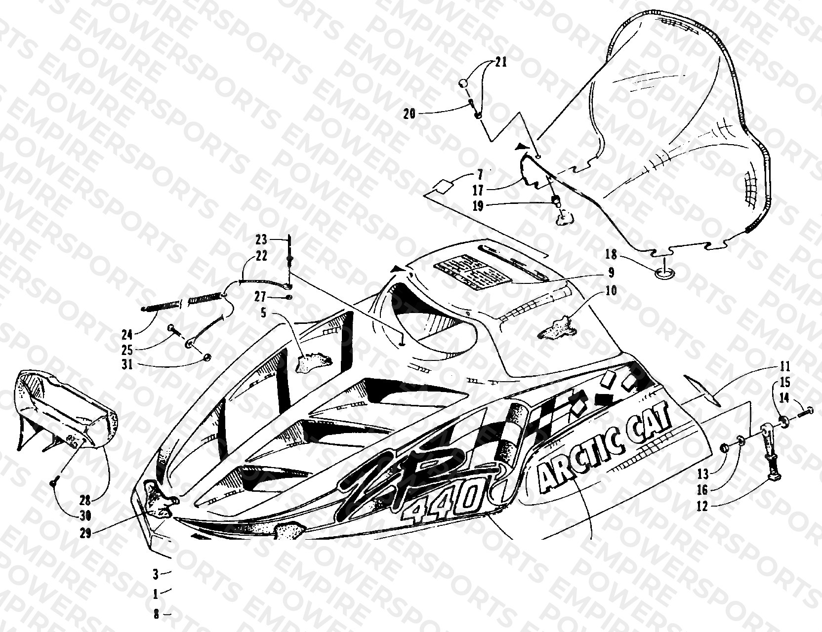 HOOD AND WINDSHIELD ASSEMBLY