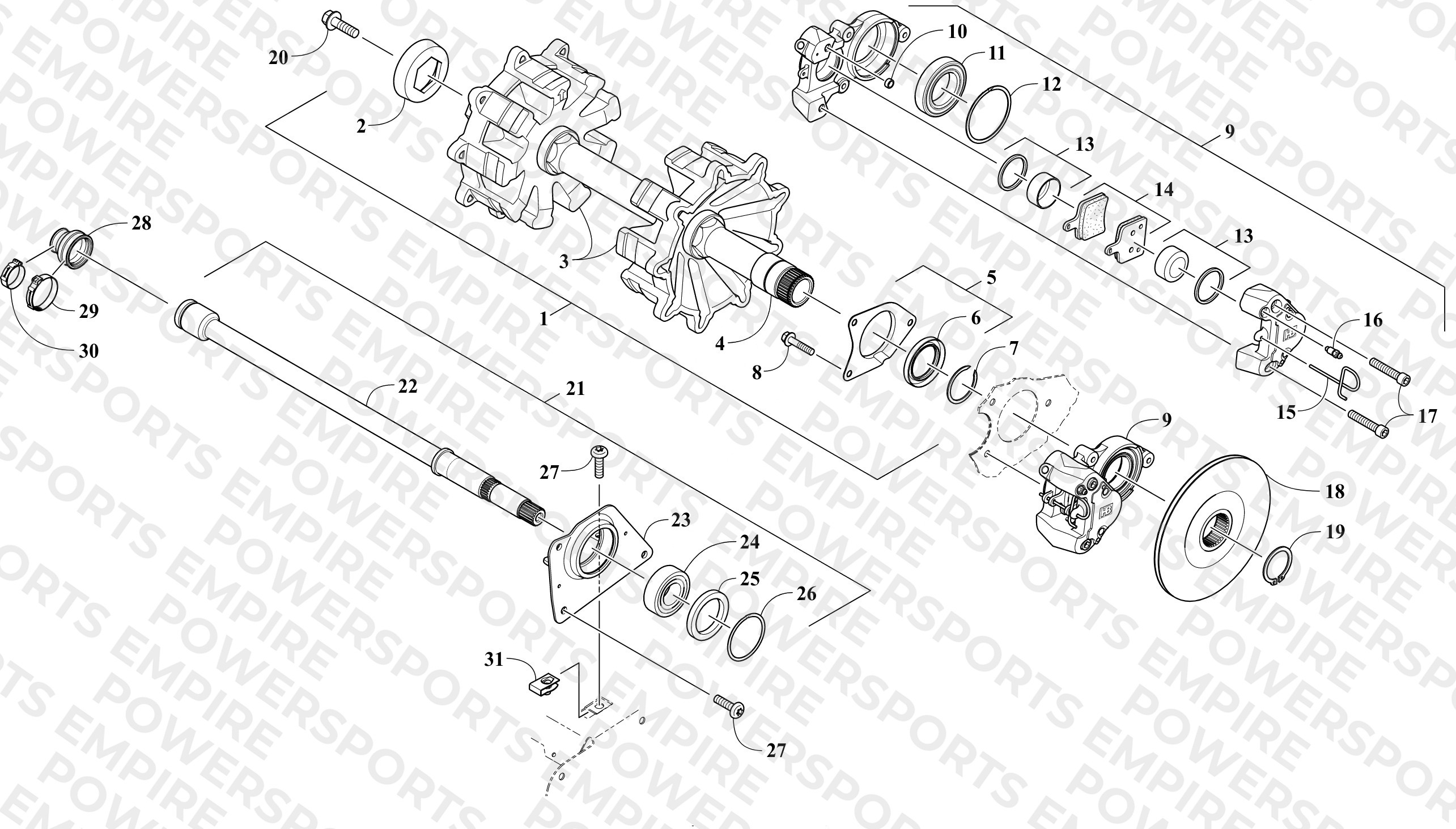 DRIVE TRAIN SHAFTS AND BRAKE ASSEMBLIES
