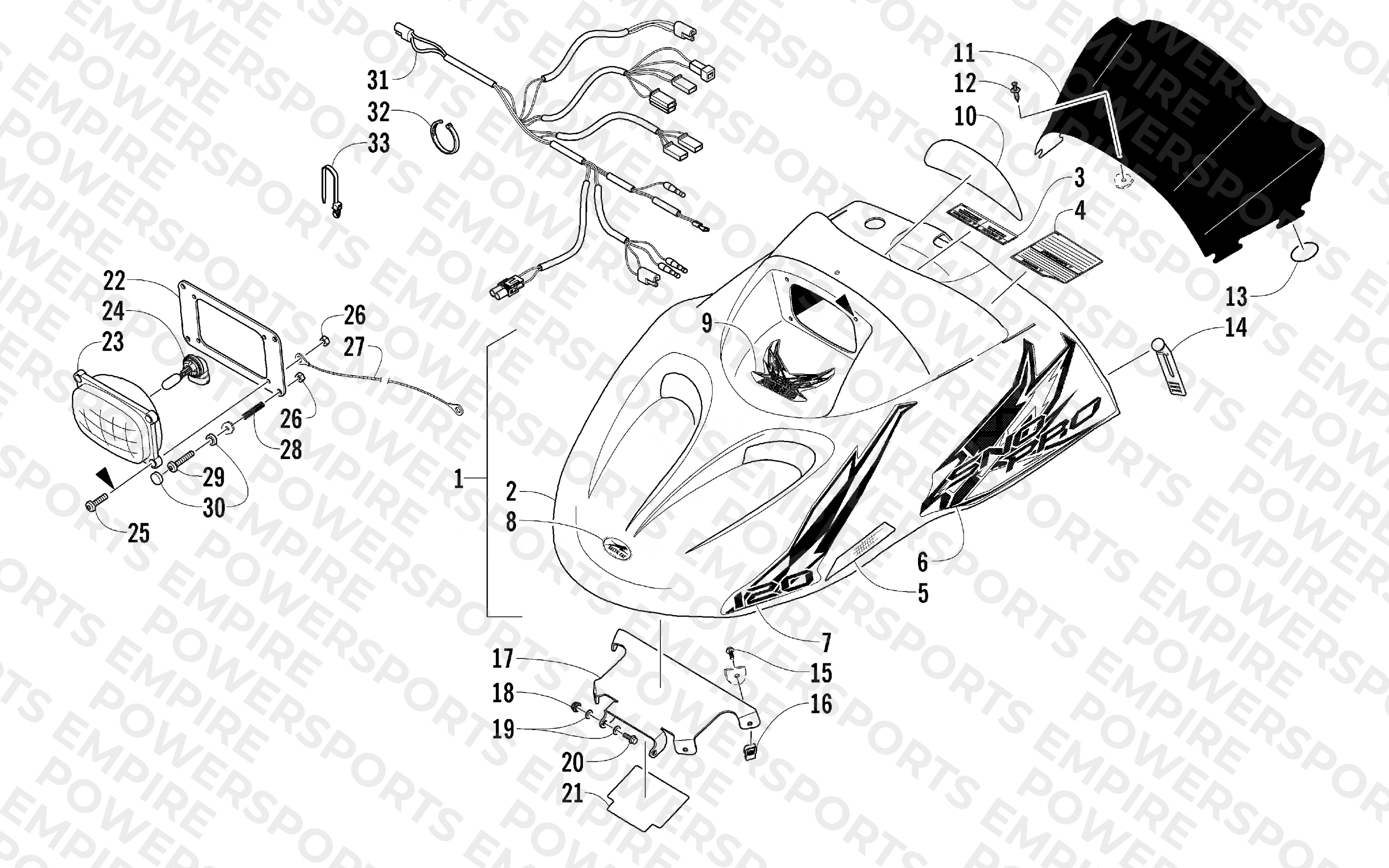 HOOD, HEADLIGHT, AND WINDSHIELD ASSEMBLY