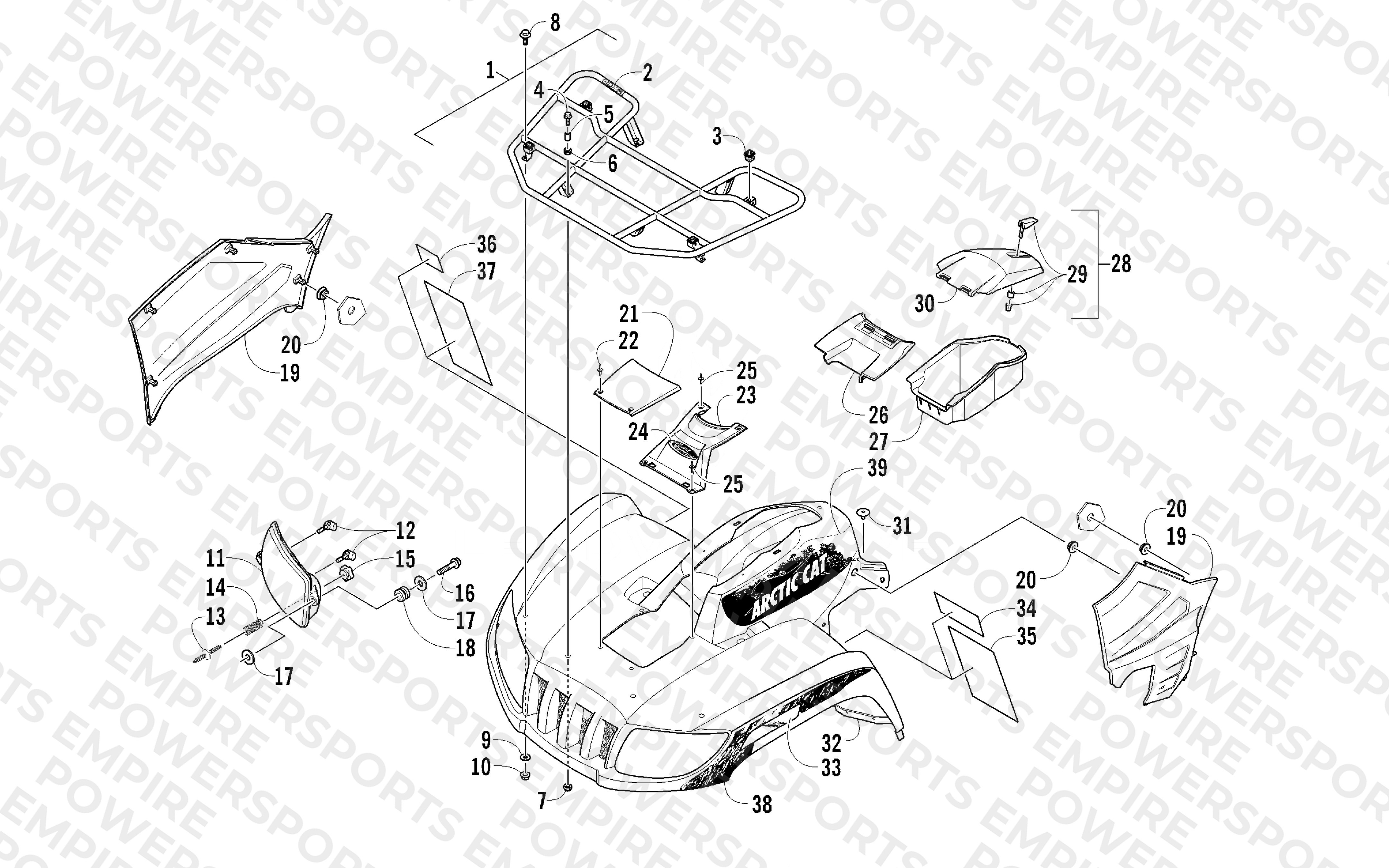 FRONT RACK, BODY PANEL, AND HEADLIGHT ASSEMBLIES