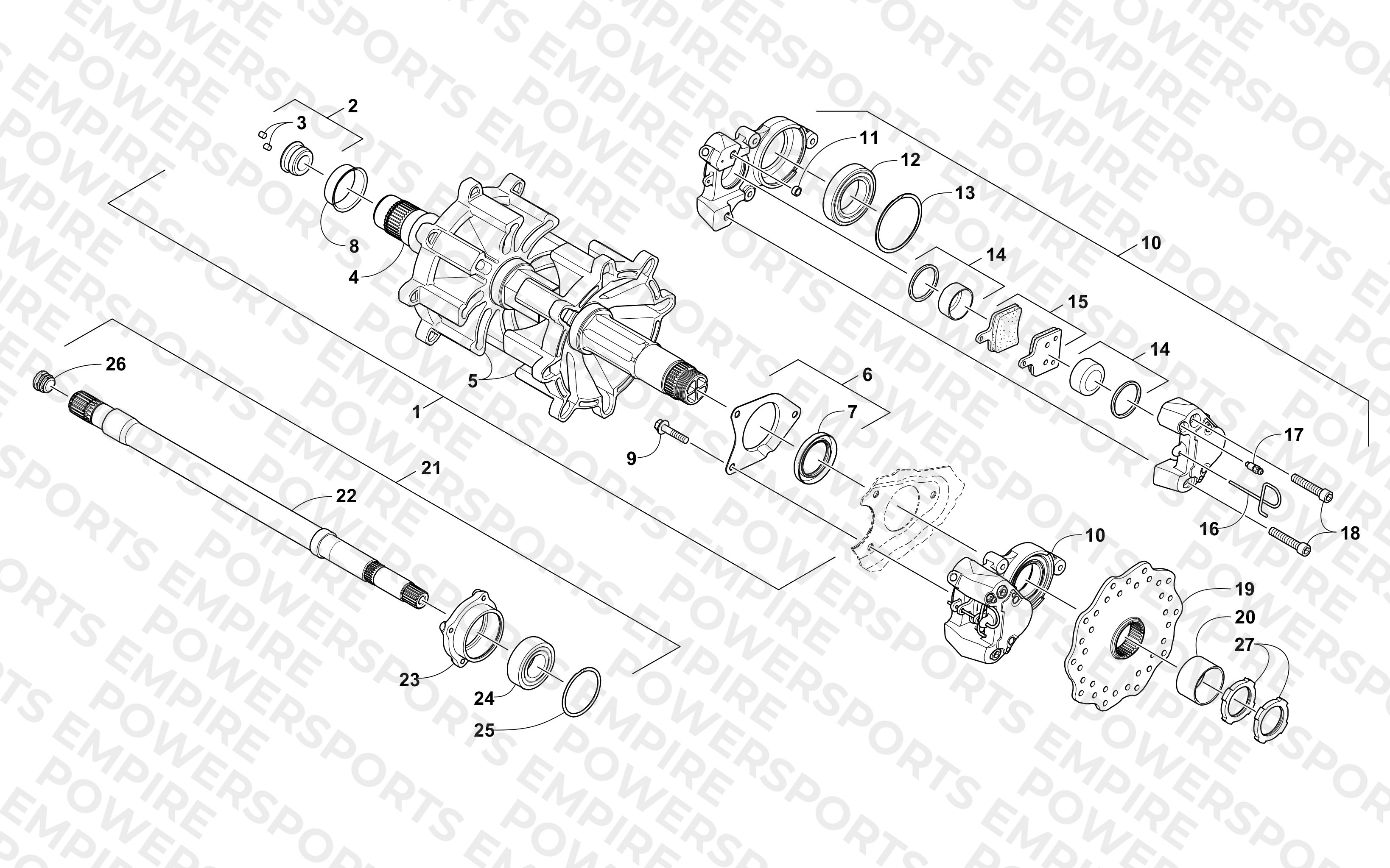 DRIVE TRAIN SHAFTS AND BRAKE ASSEMBLIES