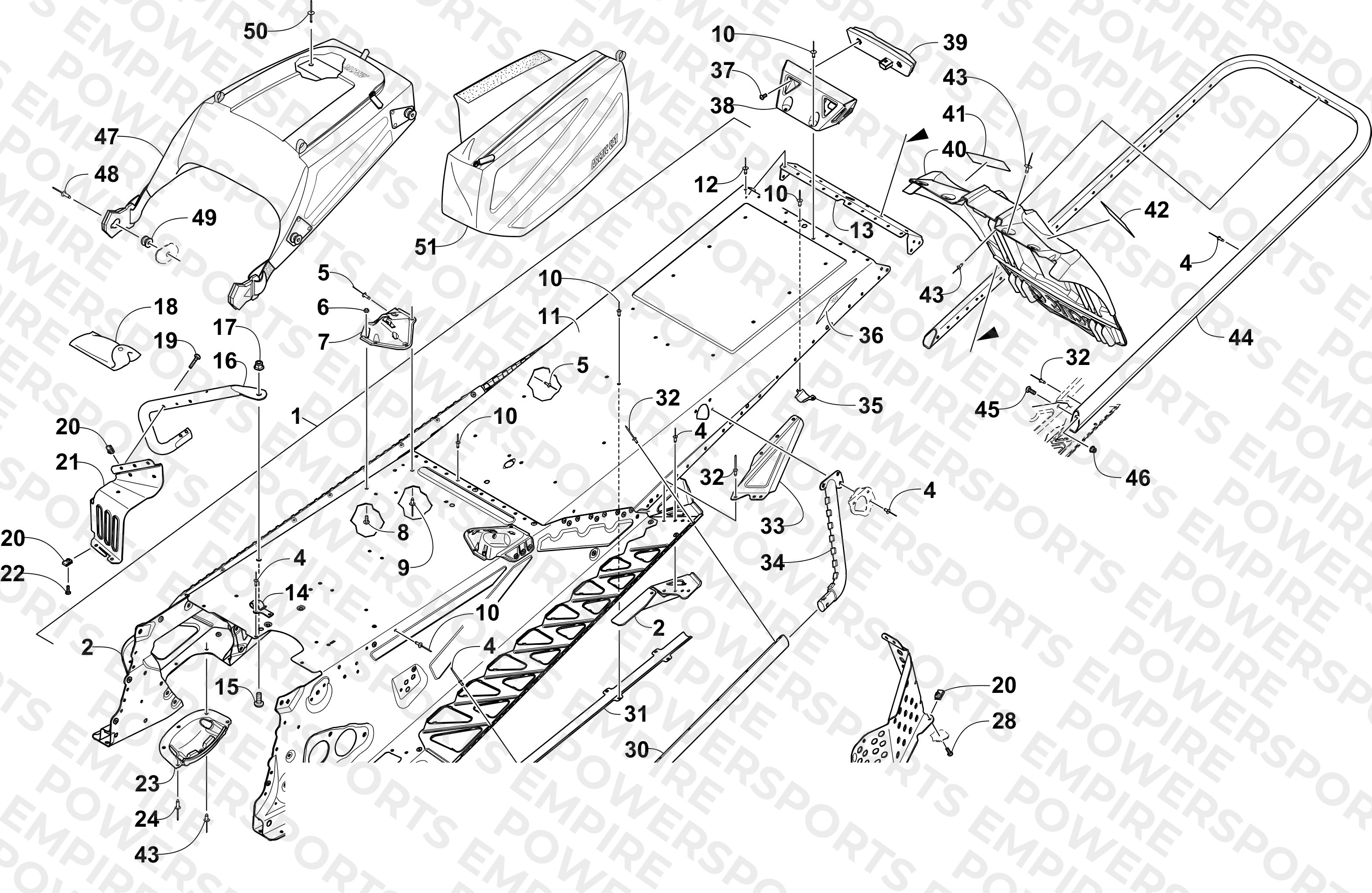 TUNNEL, REAR BUMPER, AND SNOWFLAP ASSEMBLY