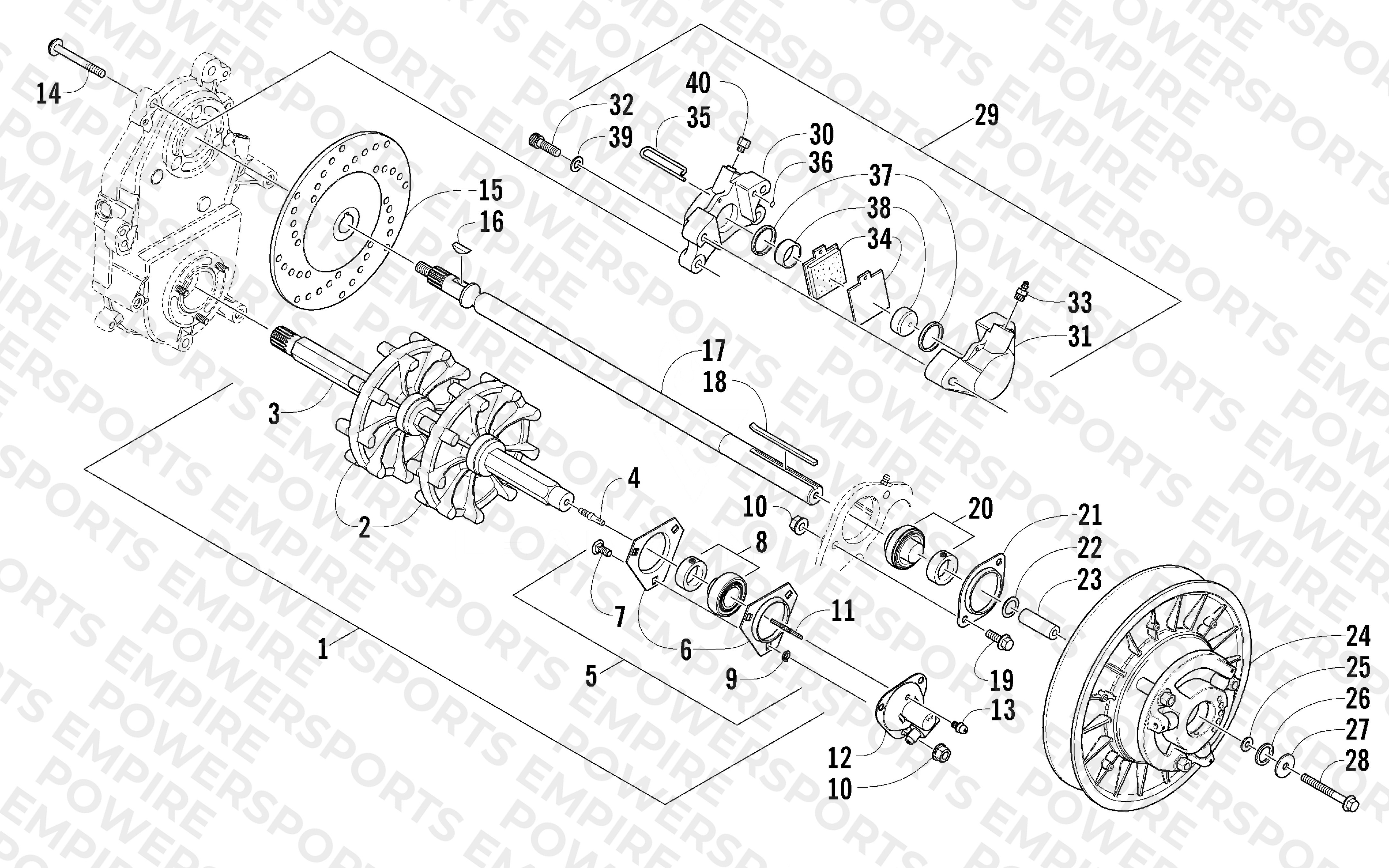 DRIVE TRAIN SHAFT AND BRAKE ASSEMBLIES