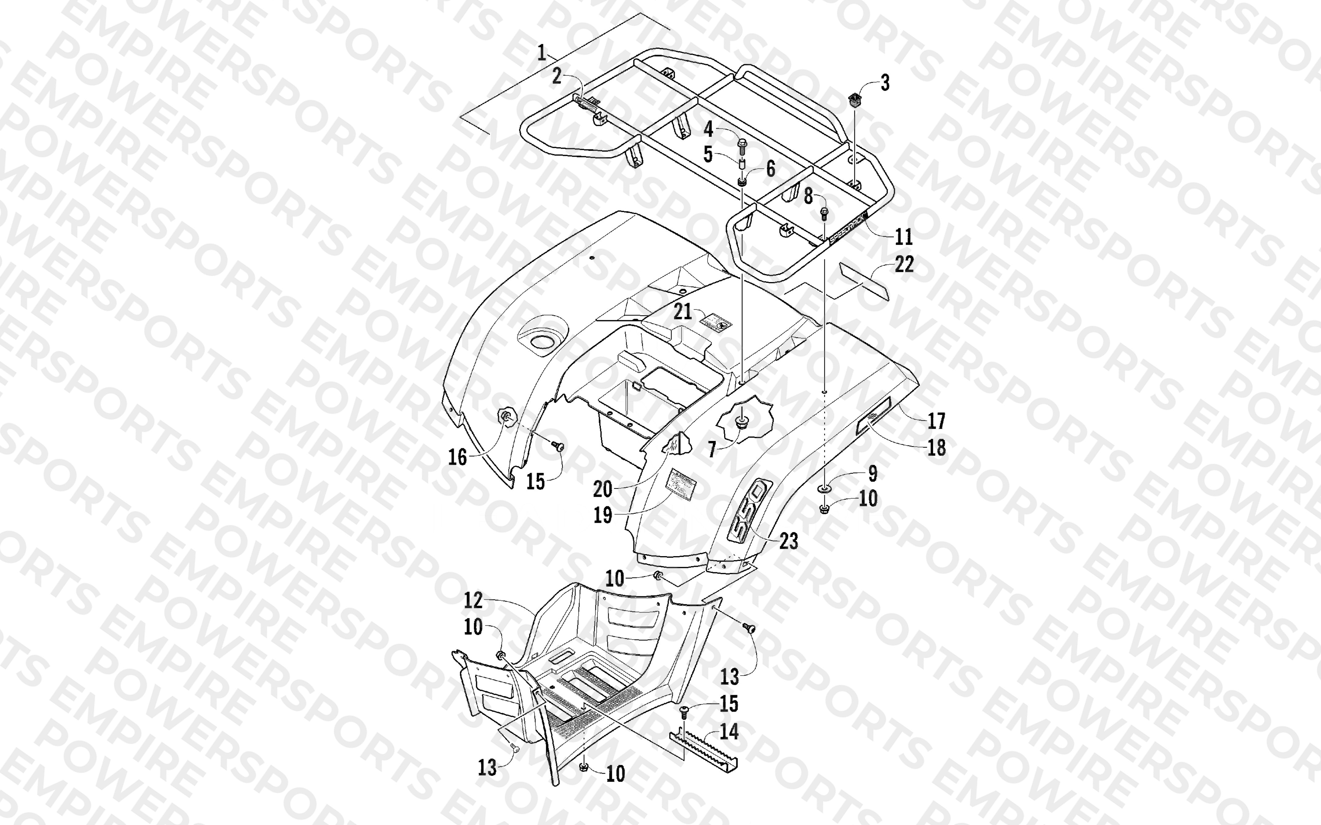 REAR RACK, BODY PANEL, AND FOOTWELL ASSEMBLIES