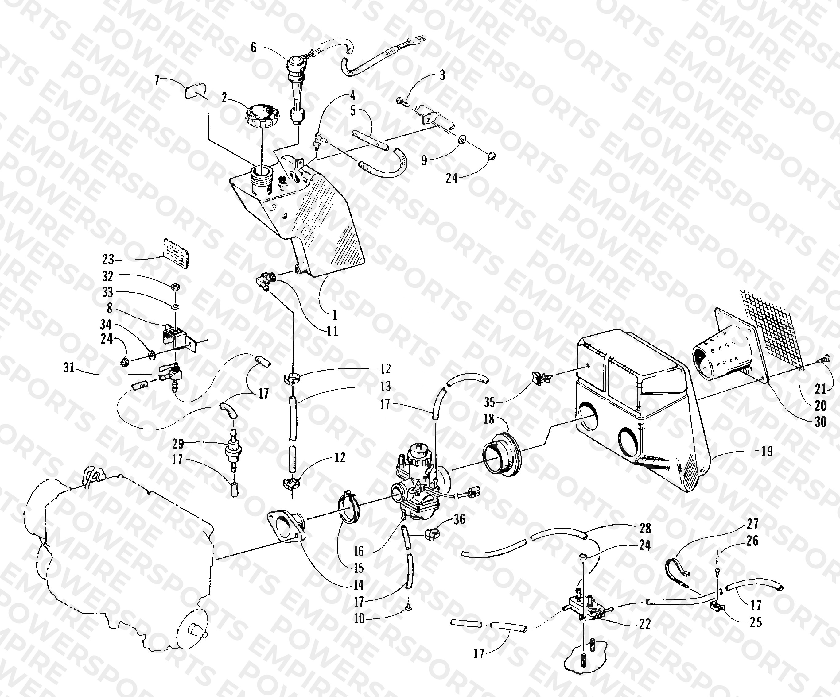 OIL TANK, CARBURETOR, FUEL PUMP, AND SILENCER
