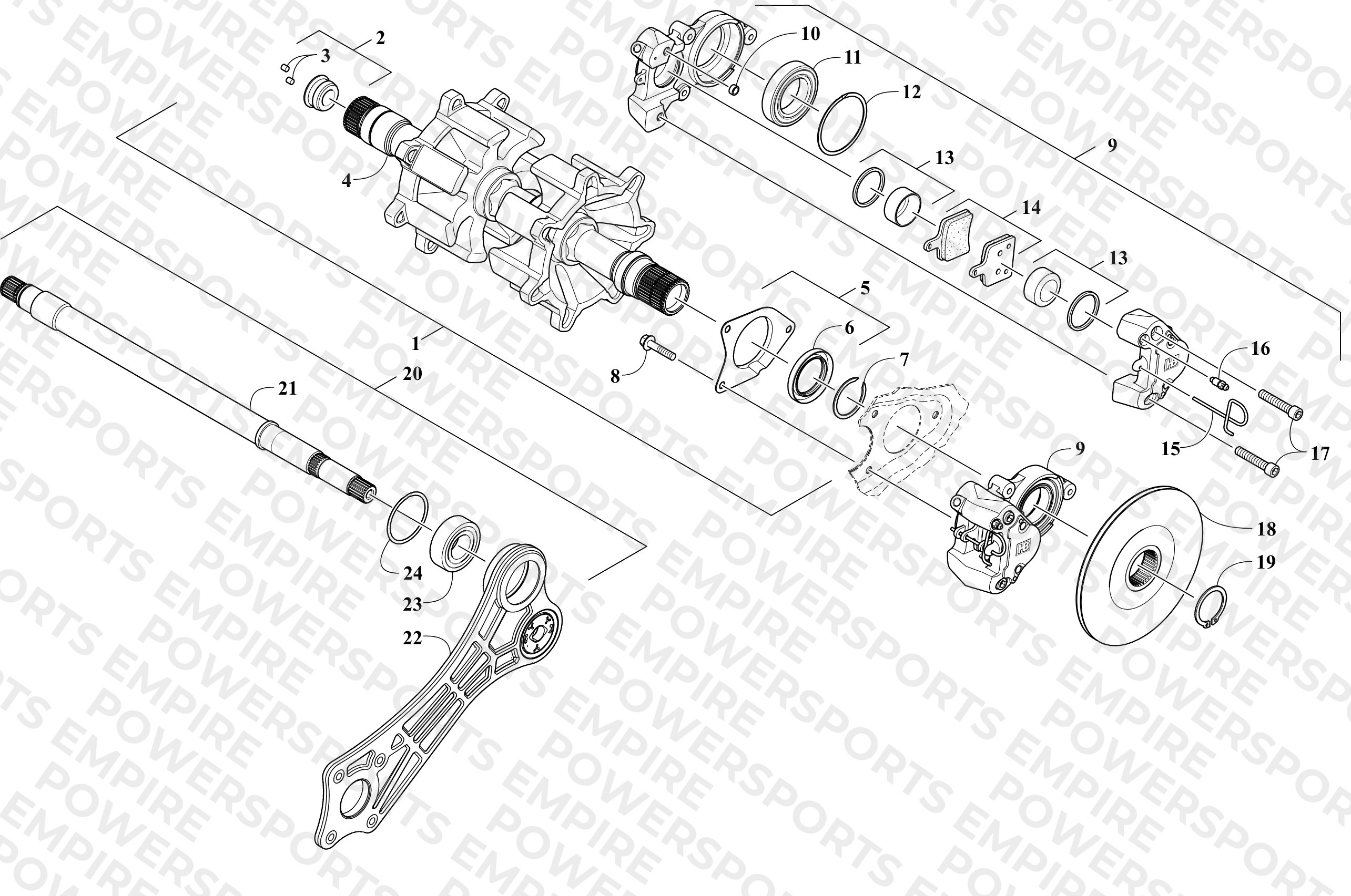 DRIVE TRAIN SHAFTS AND BRAKE ASSEMBLIES