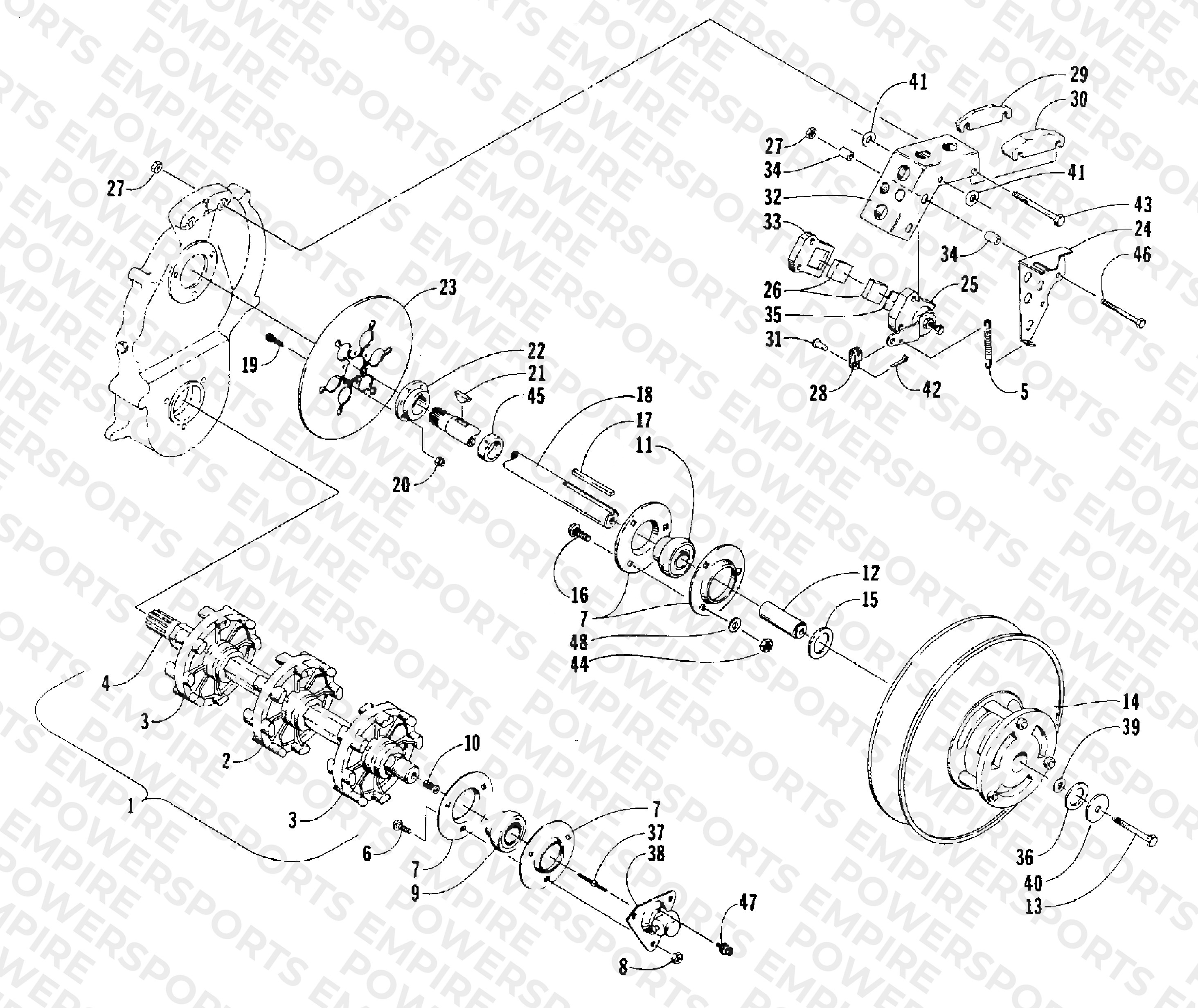 DRIVE TRAIN SHAFTS AND BRAKE ASSEMBLIES