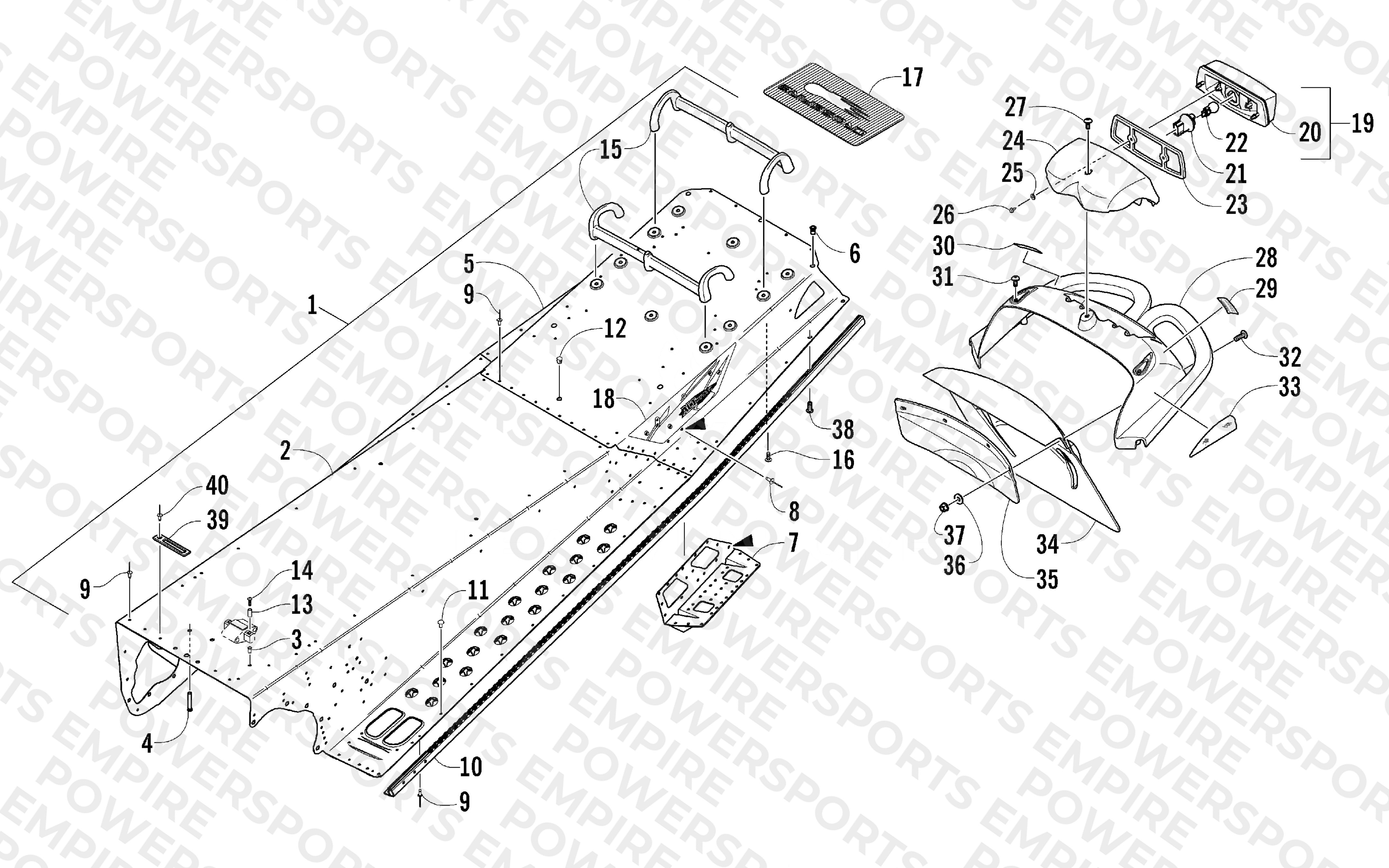 TUNNEL, REAR BUMPER, AND TAILLIGHT ASSEMBLY