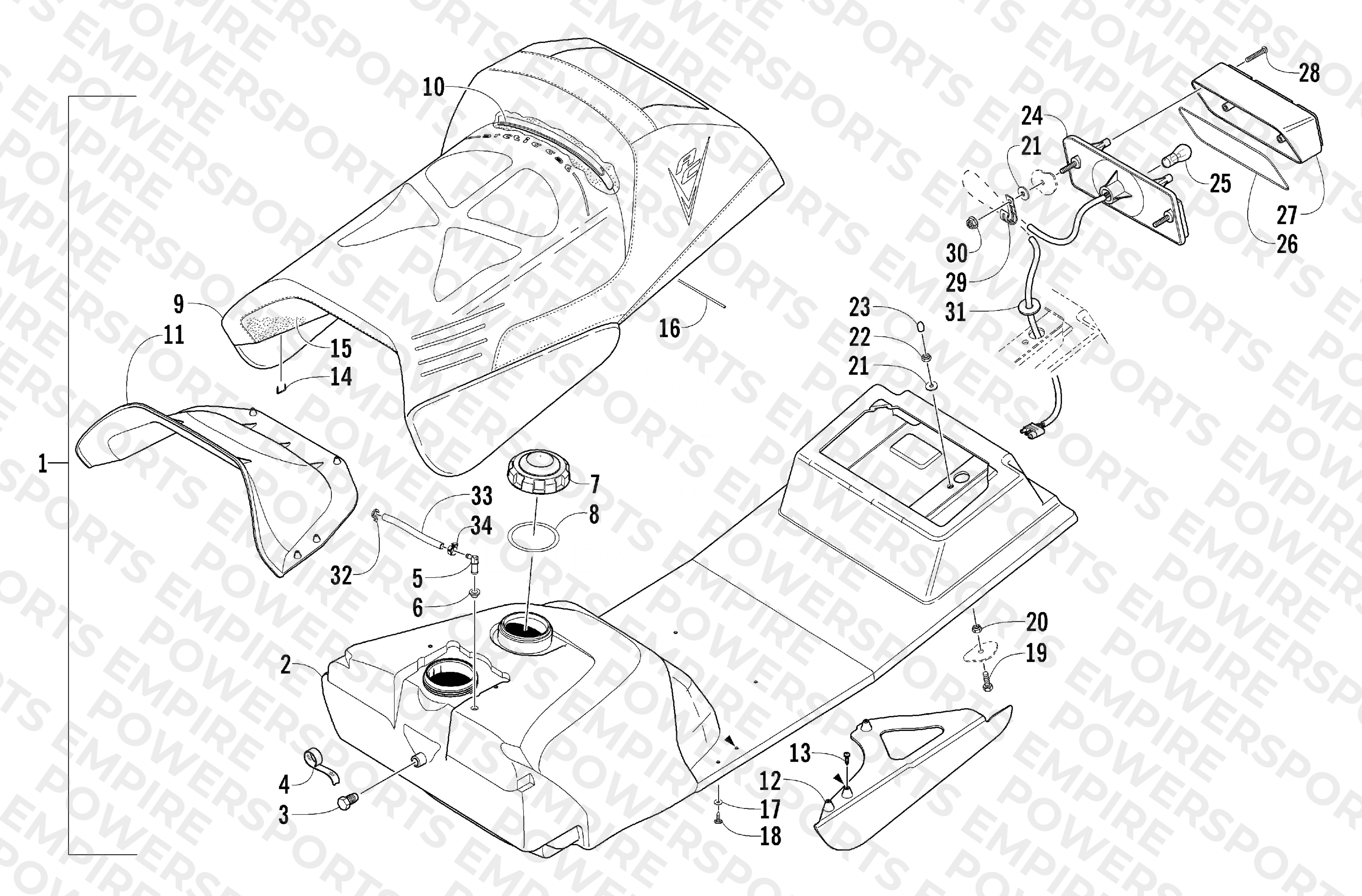 GAS TANK, SEAT, AND TAILLIGHT ASSEMBLY