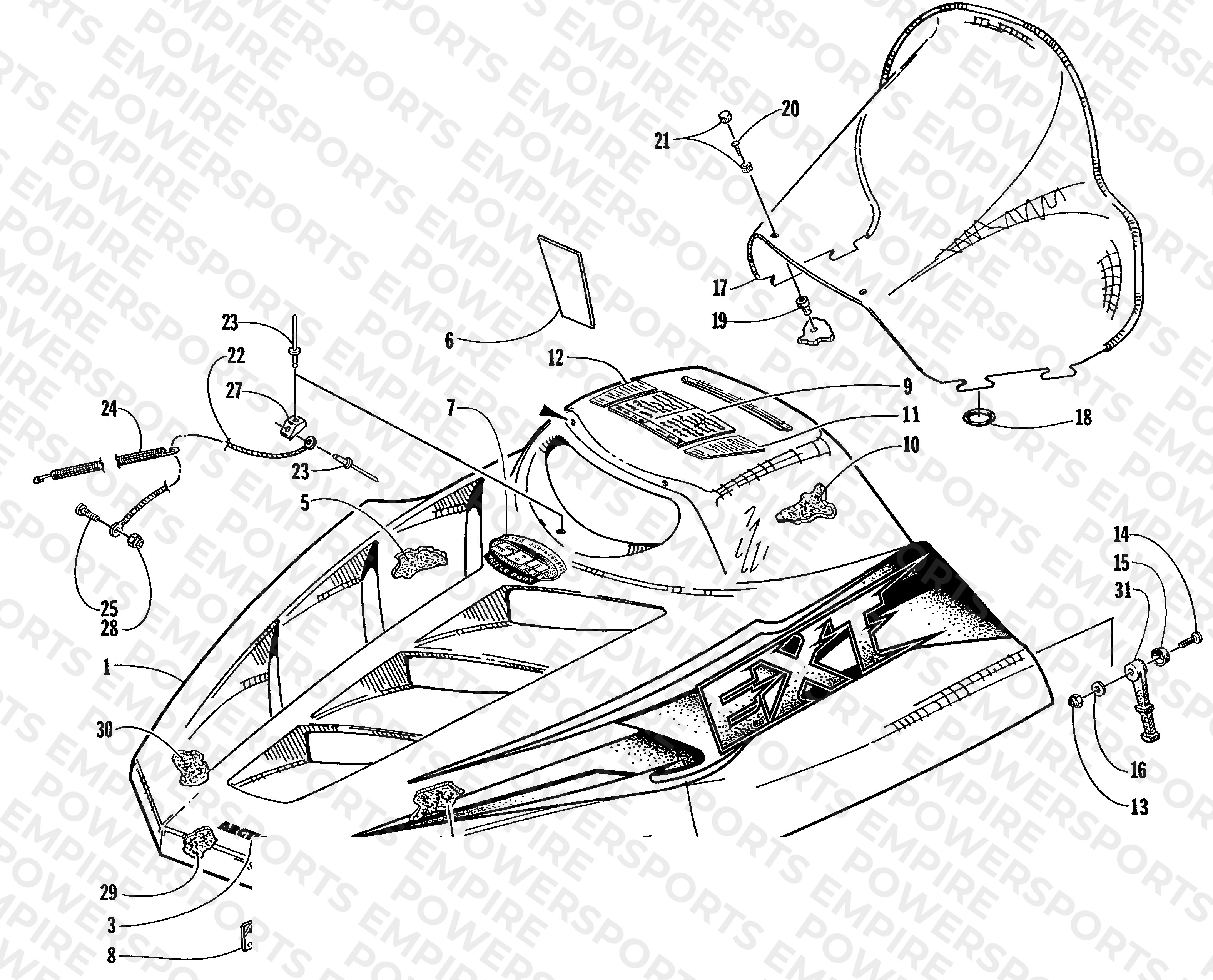 HOOD AND WINDSHIELD ASSEMBLY
