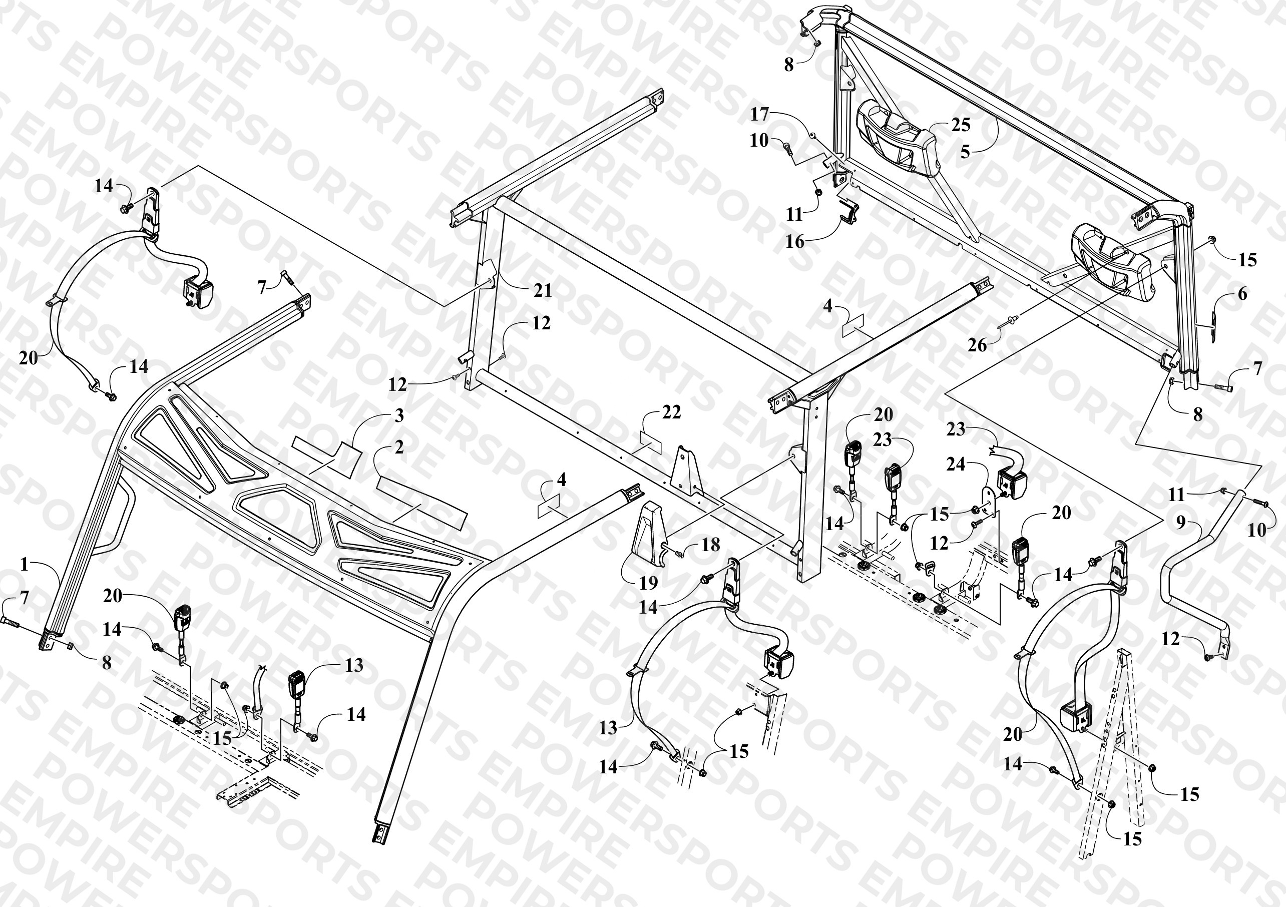 ROPS AND SEAT BELT ASSEMBLY