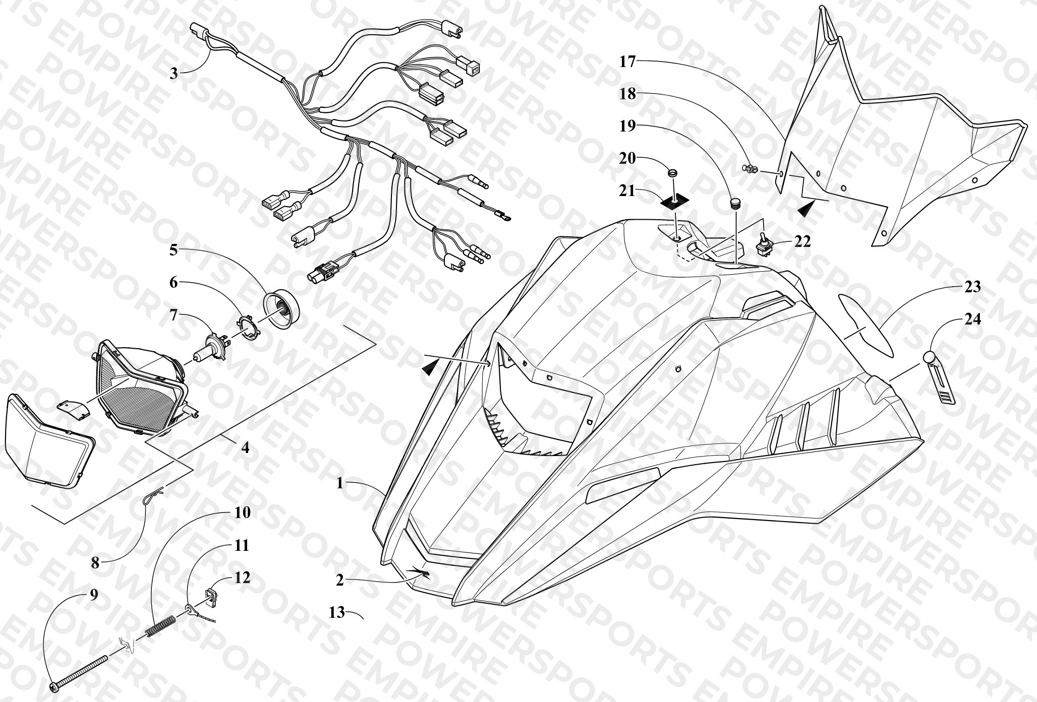 HOOD, HEADLIGHT, AND WINDSHIELD ASSEMBLY