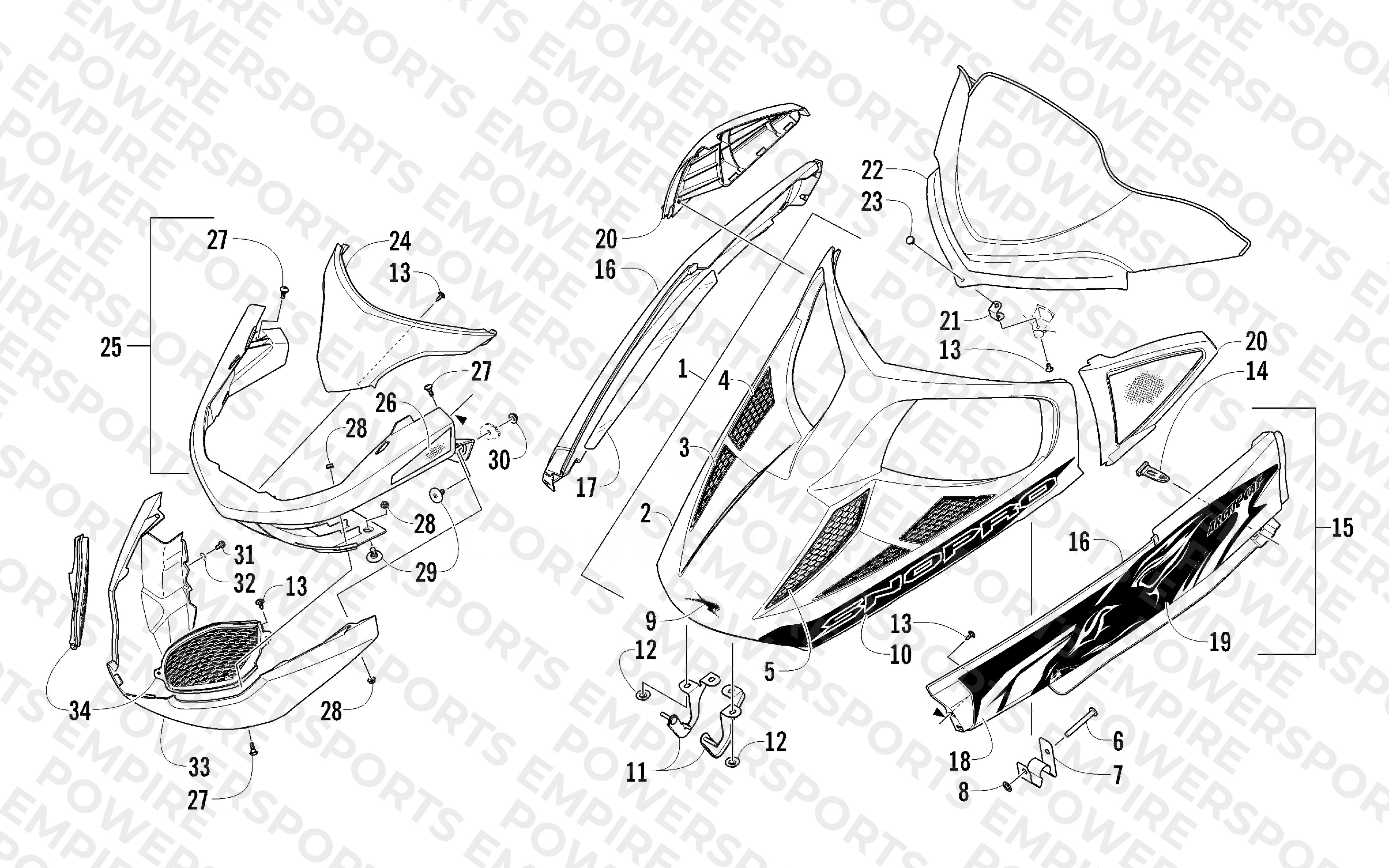 HOOD, WINDSHIELD, AND FRONT BUMPER ASSEMBLY