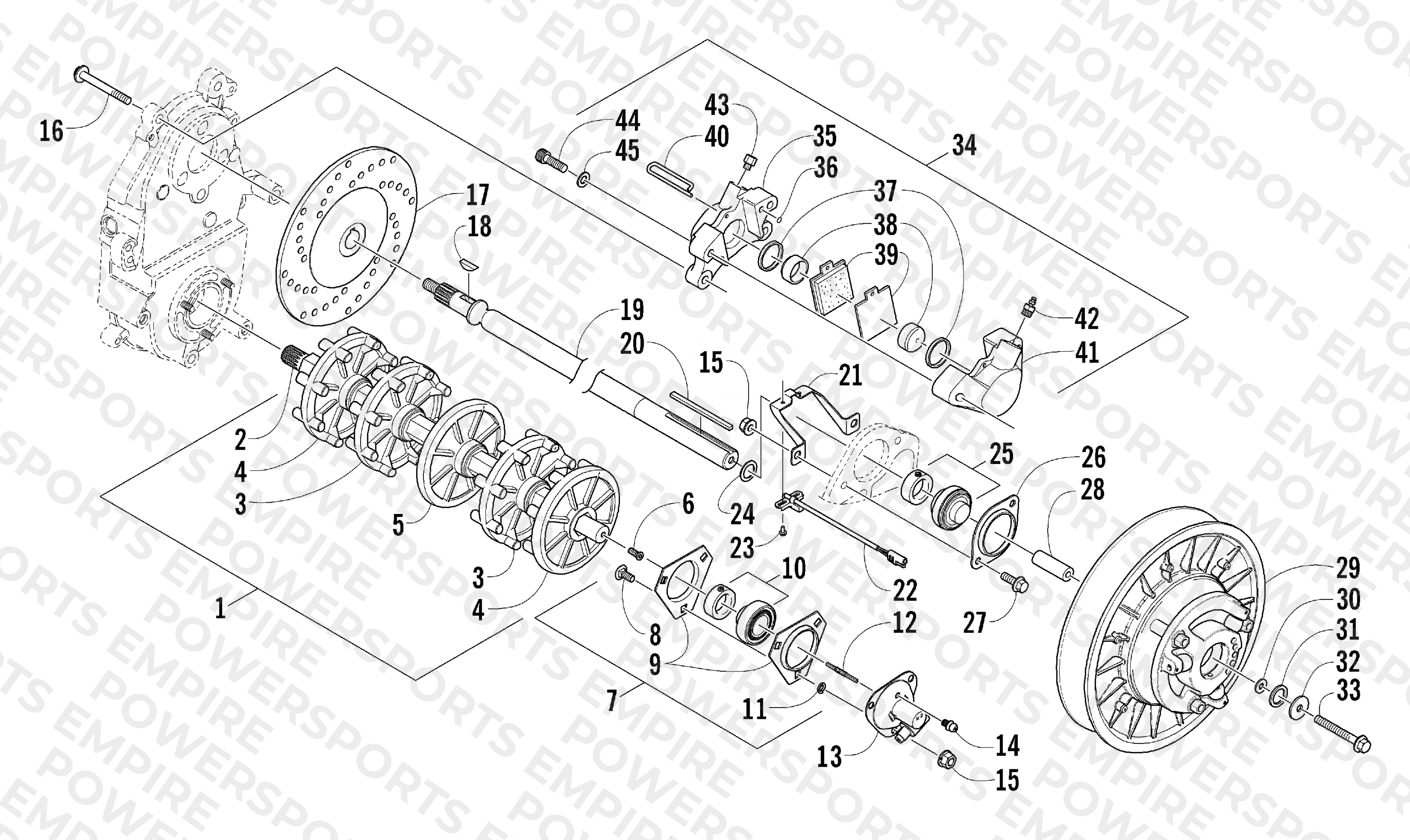 DRIVE TRAIN SHAFTS AND BRAKE ASSEMBLIES