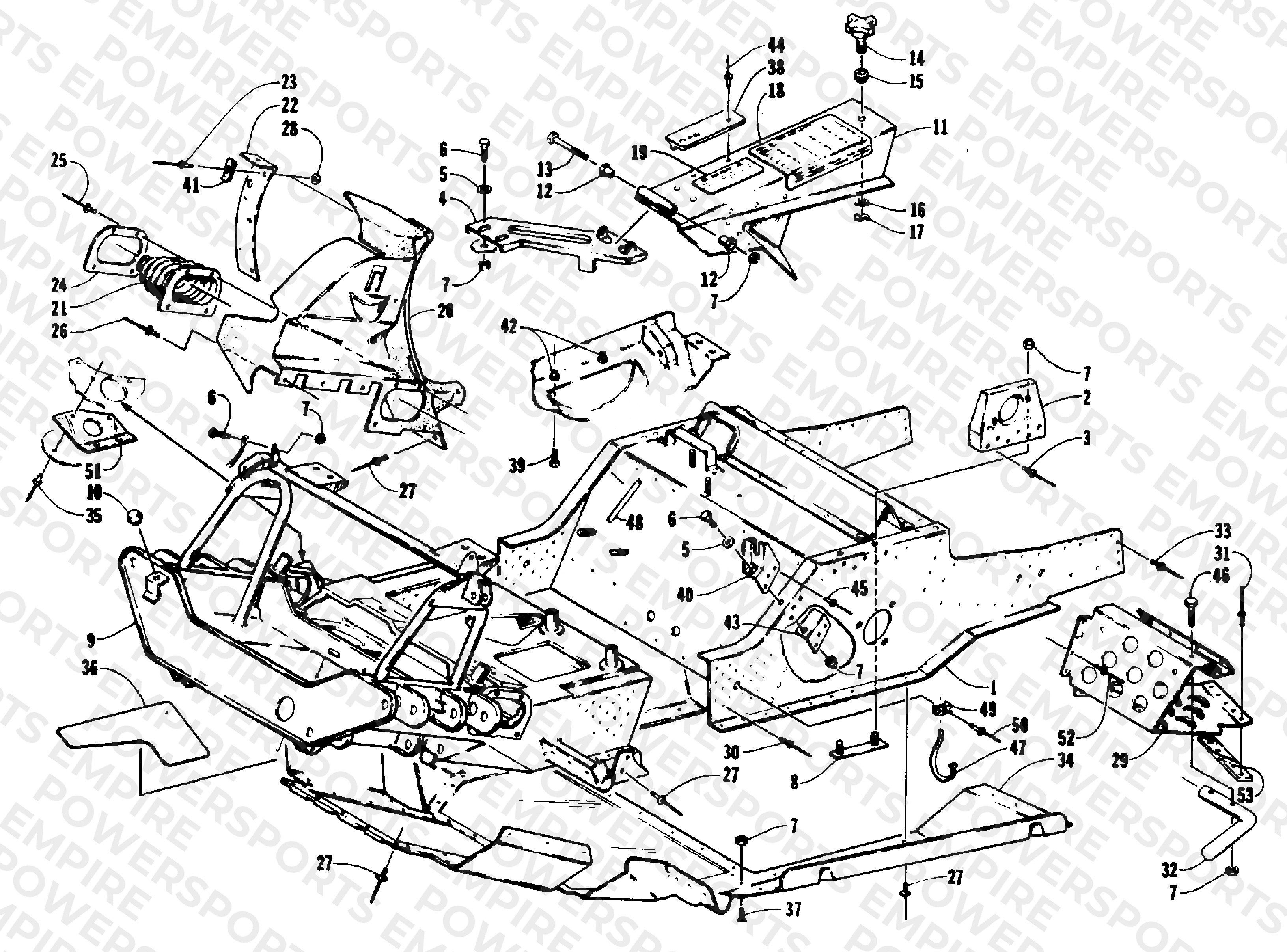 FRONT FRAME, BELLY PAN AND FOOTREST ASSEMBLY