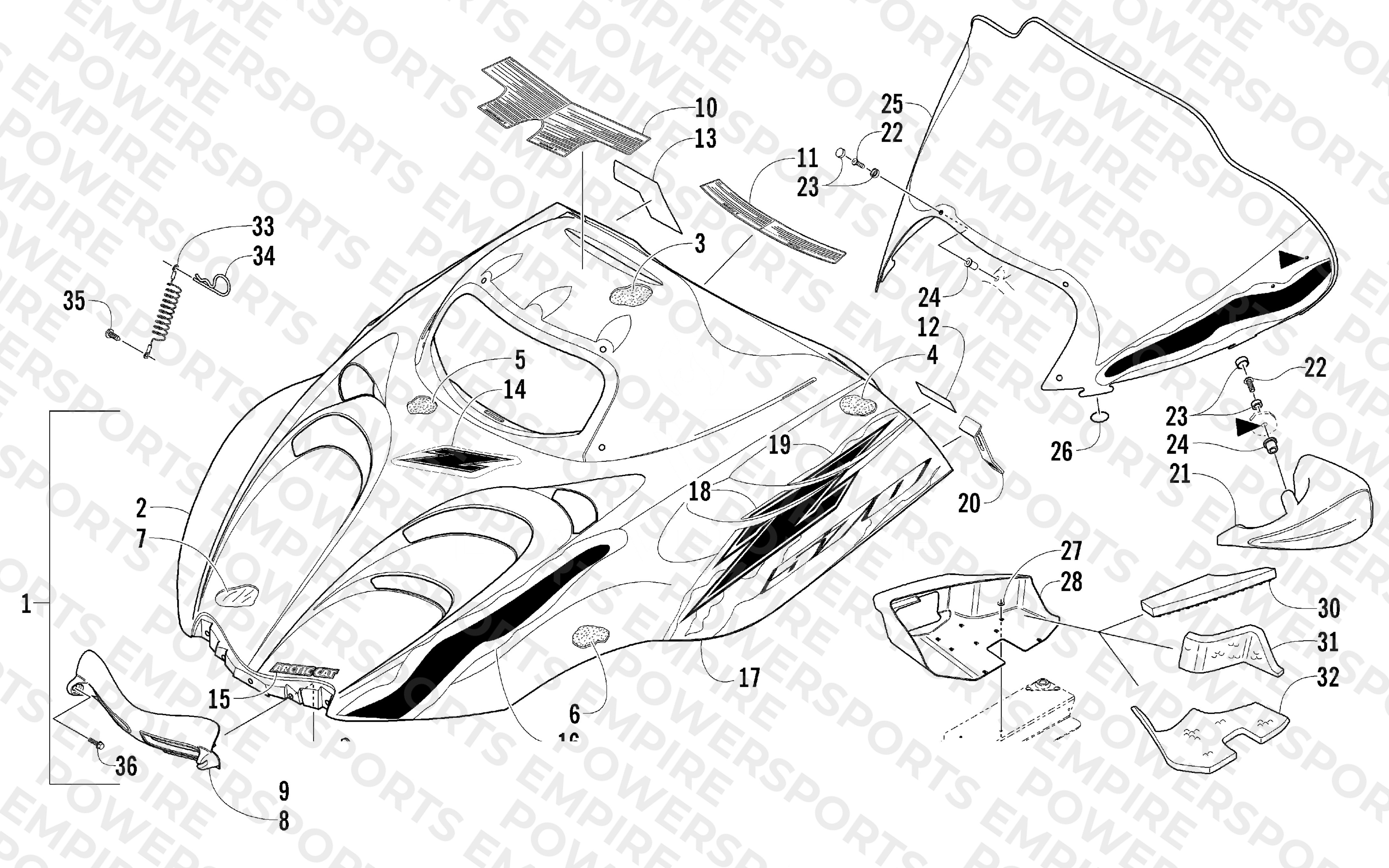 HOOD AND WINDSHIELD ASSEMBLY