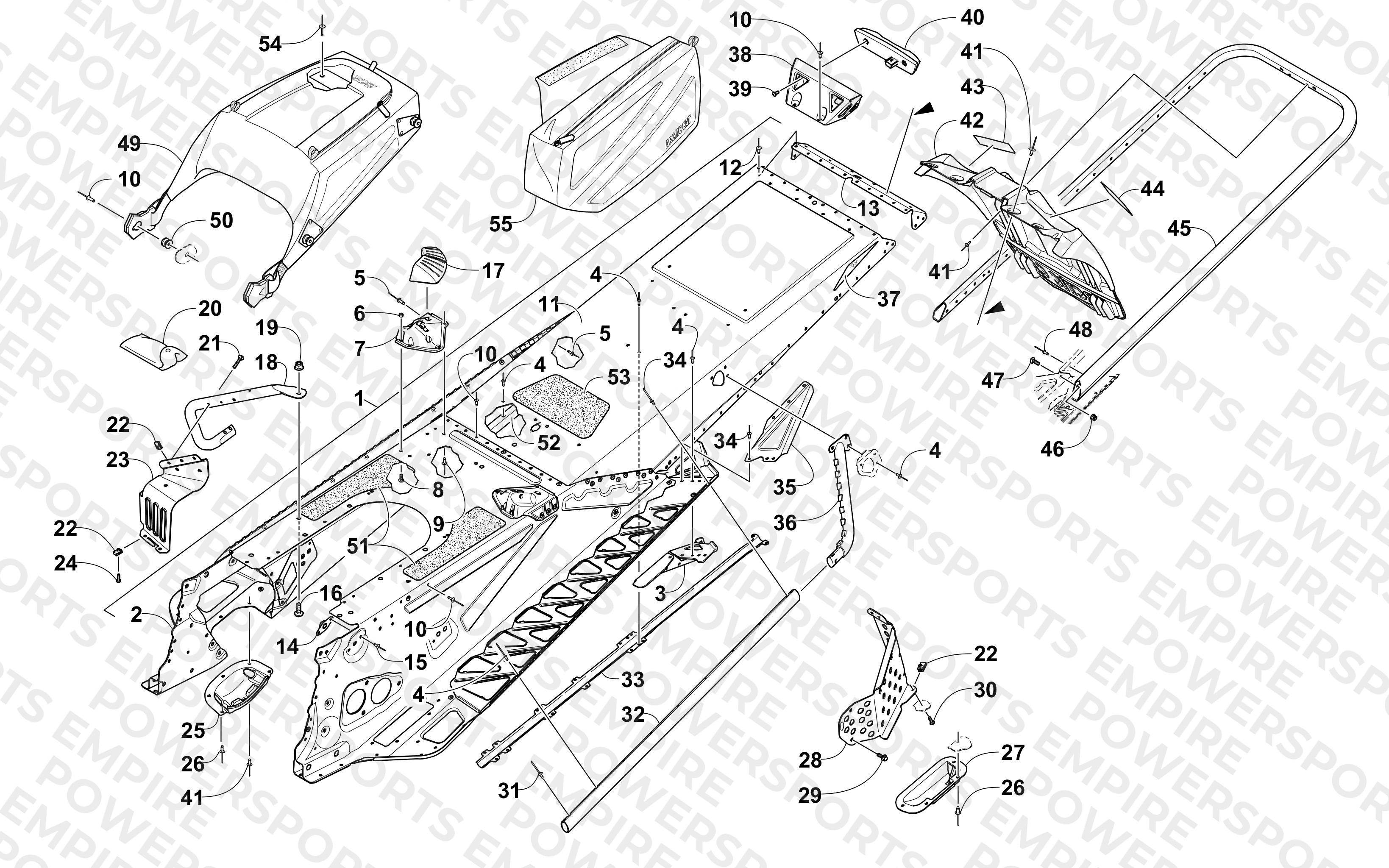 TUNNEL, REAR BUMPER, AND SNOWFLAP ASSEMBLY