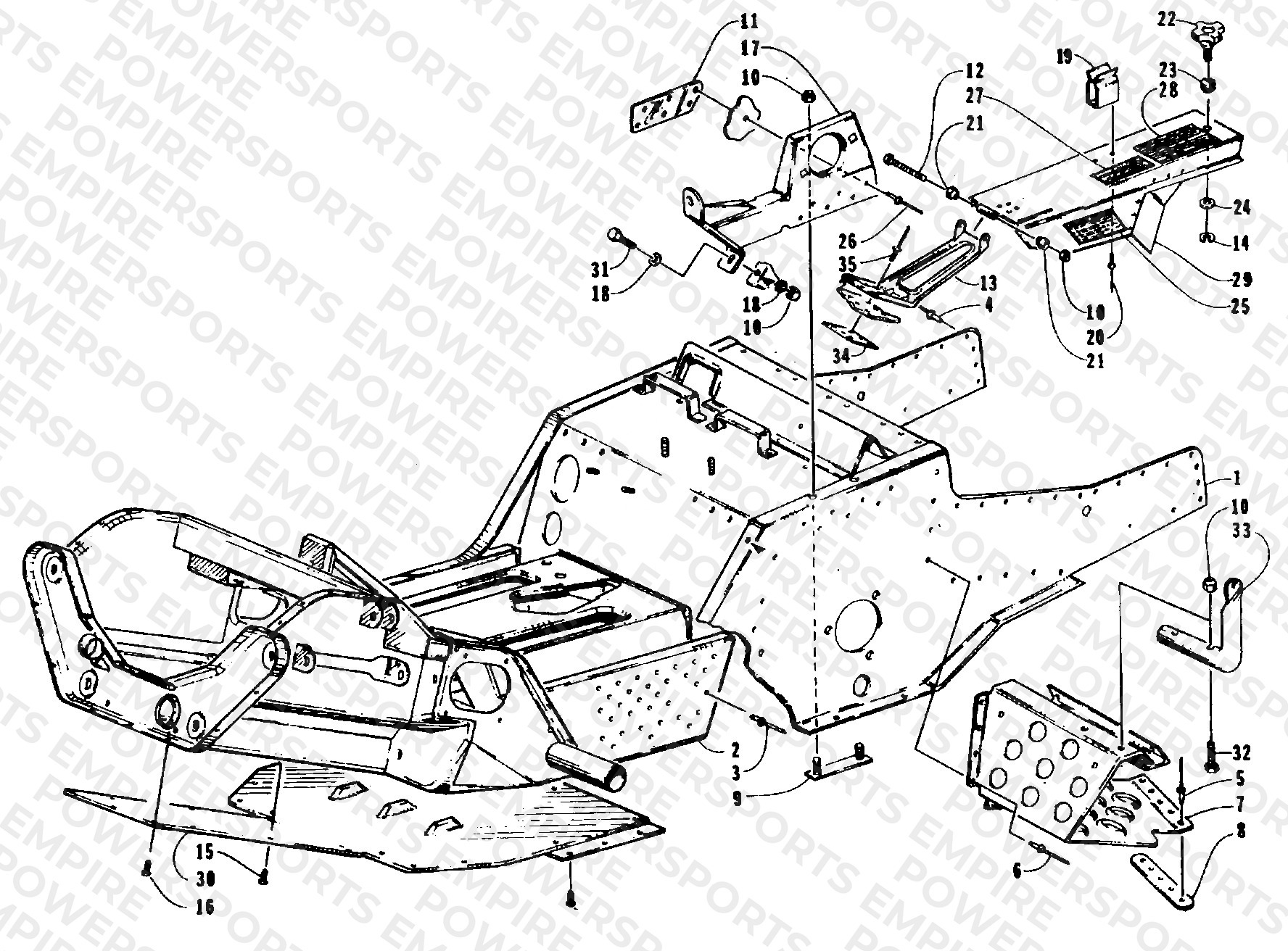 FRONT FRAME, FOOTREST, AND GUARD ASSEMBLY